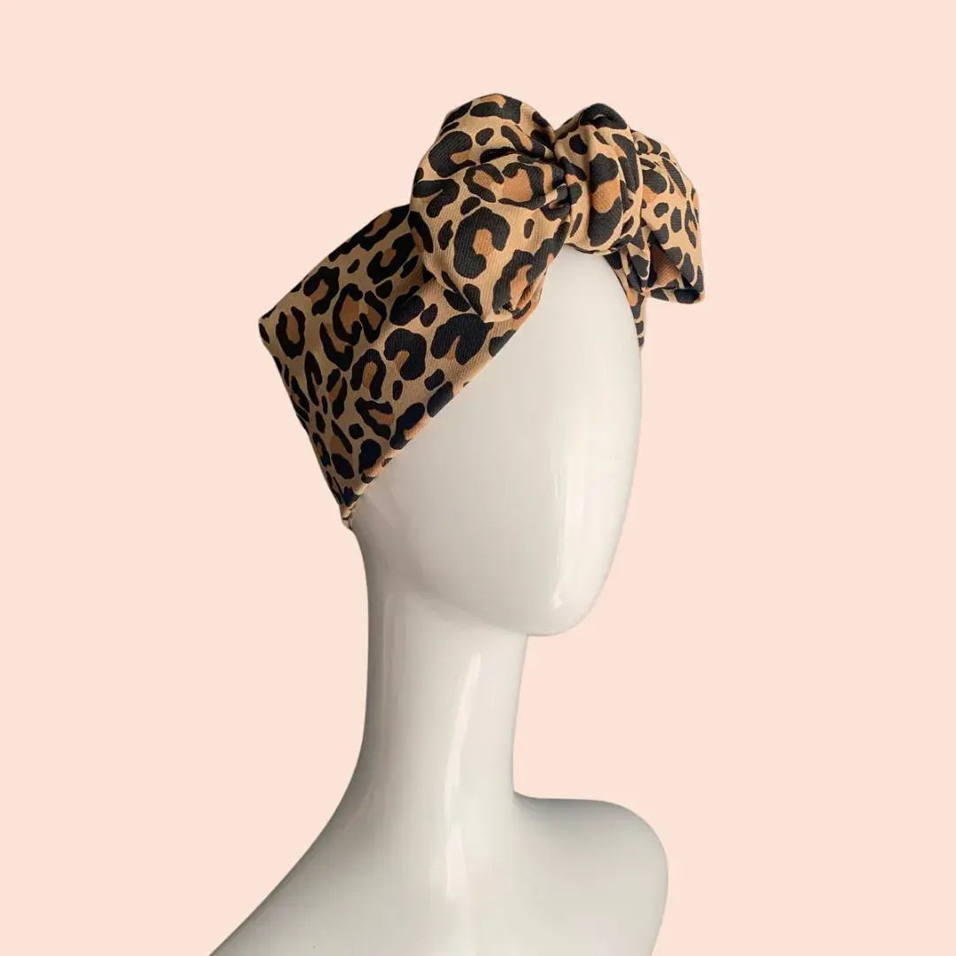 Brown leopard print turban bow headband