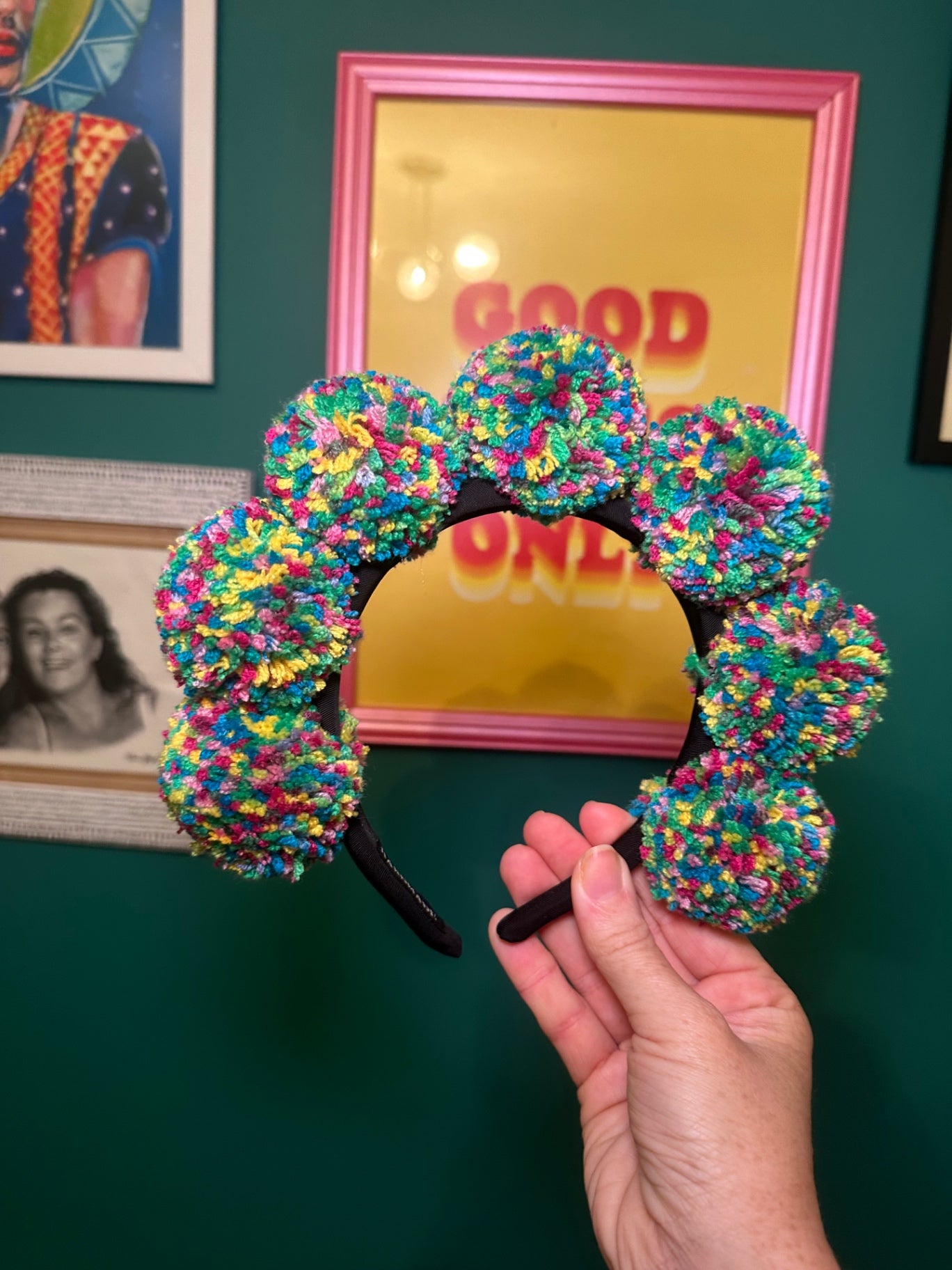 Mini multi coloured Pom headband