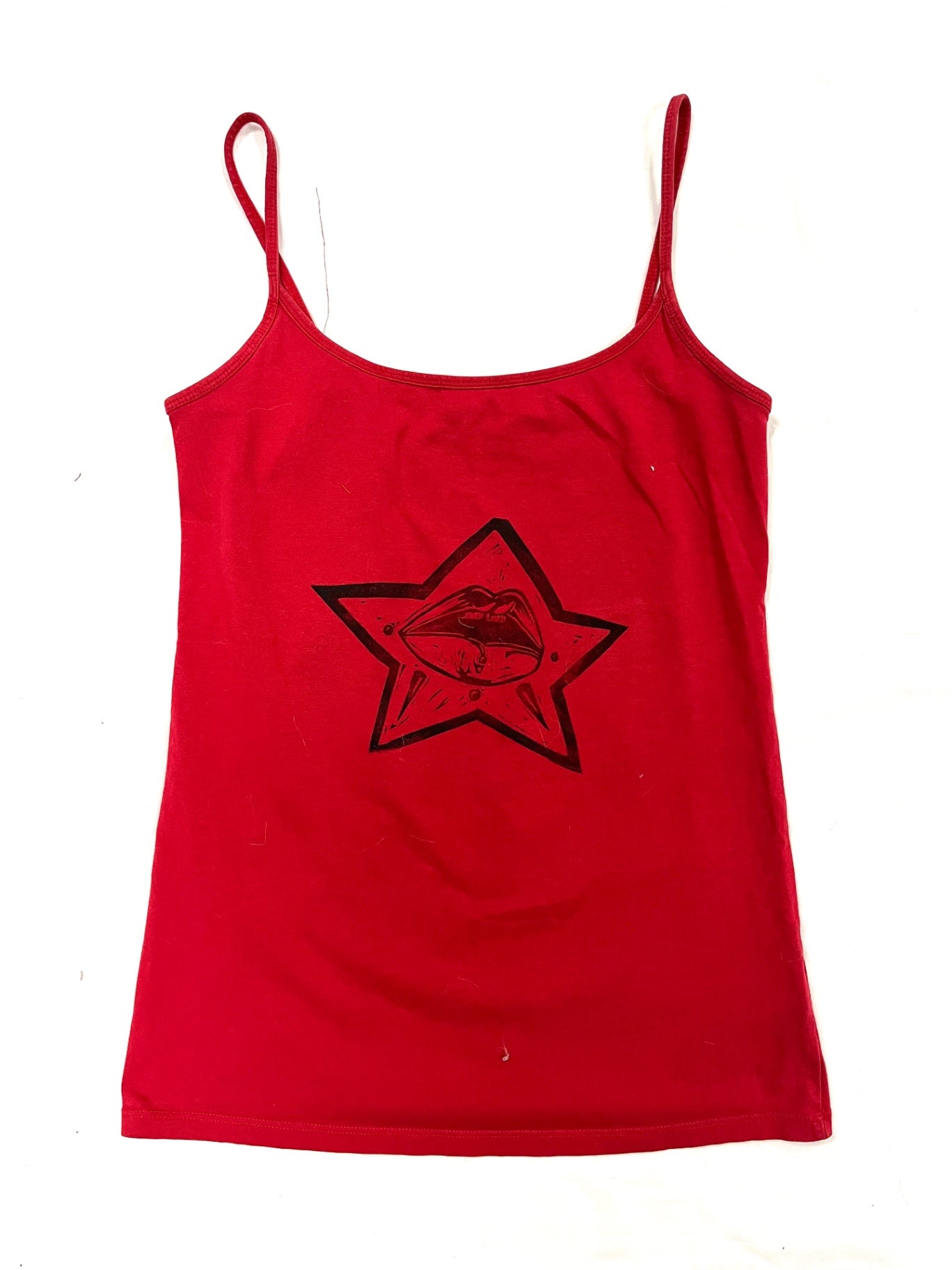 Red cami top with lip print