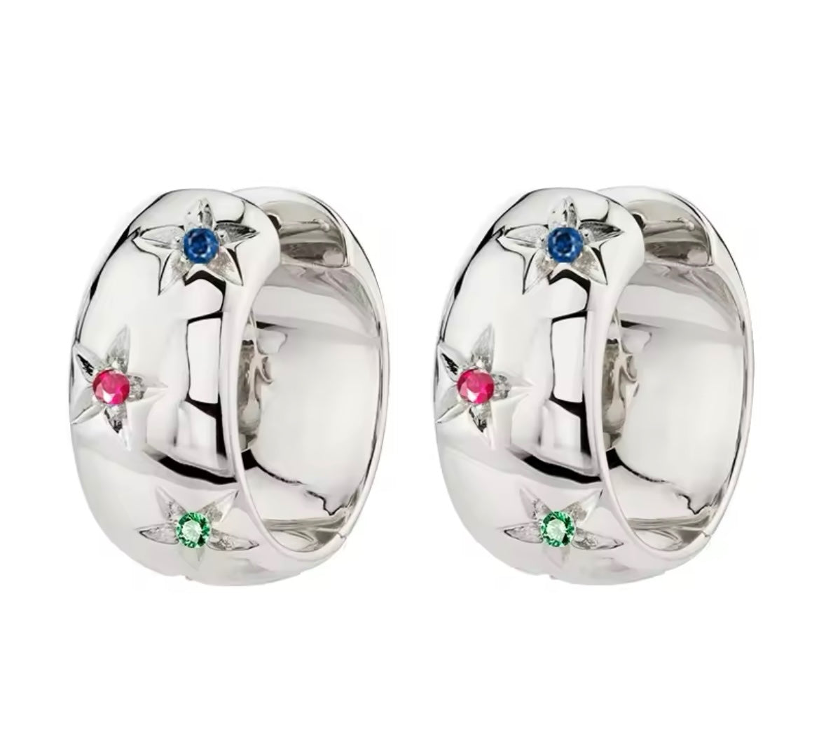 Chunky multi colour gem star hoops