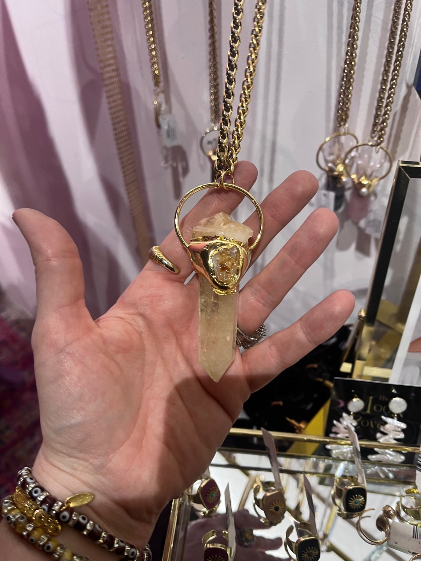 Amulet Citrine long gold necklace