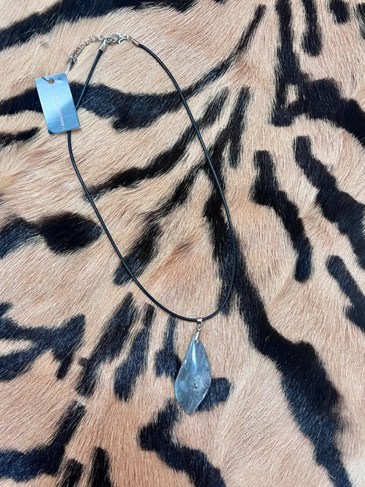 Labradorite pendant on leather necklace