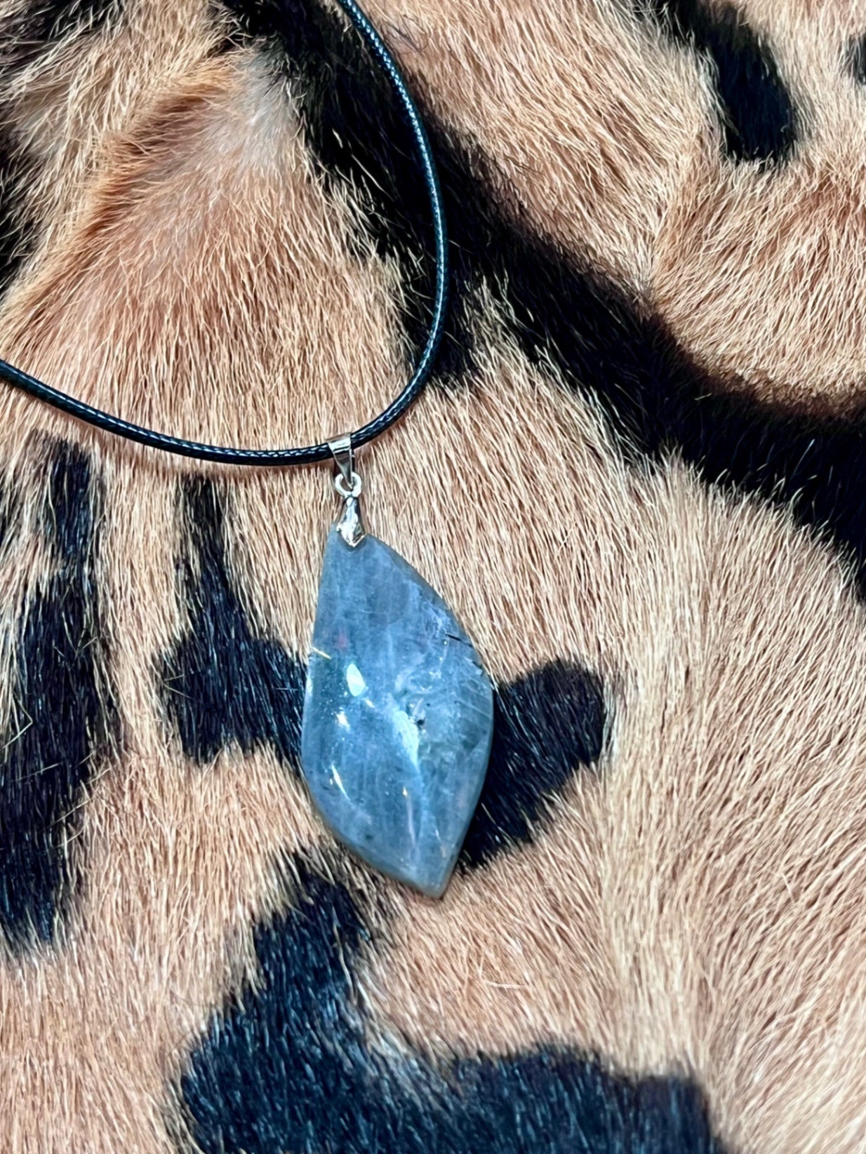 Labradorite pendant on leather necklace