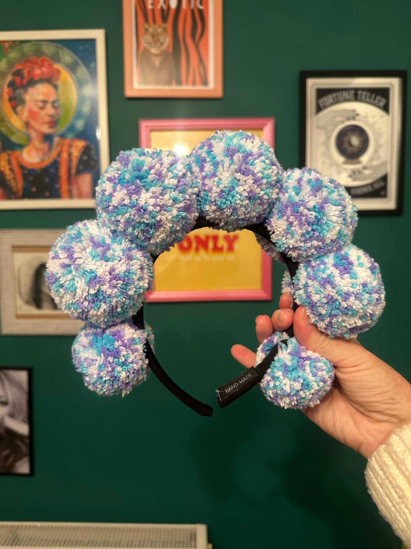 Blue speckled standard Pom headband
