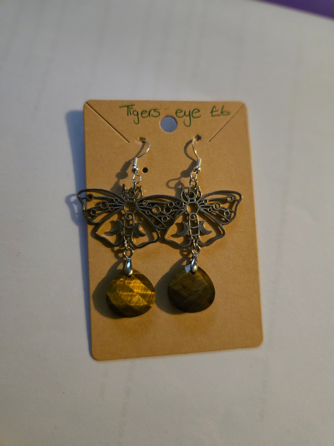 Tigers eye moth earrings