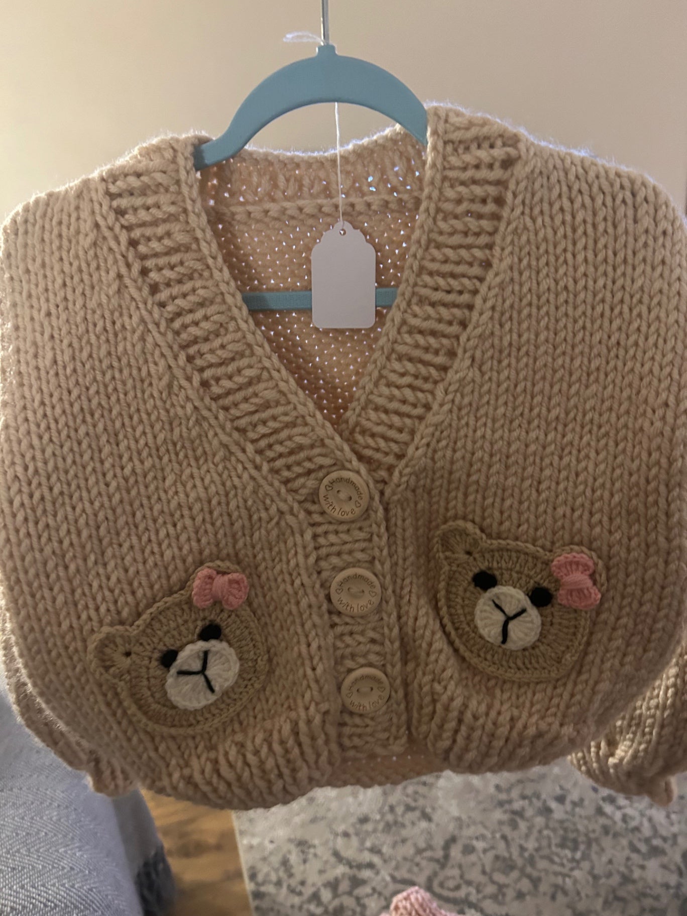 Handknitted Girl Teddy Cardigan 3 - 4 Years