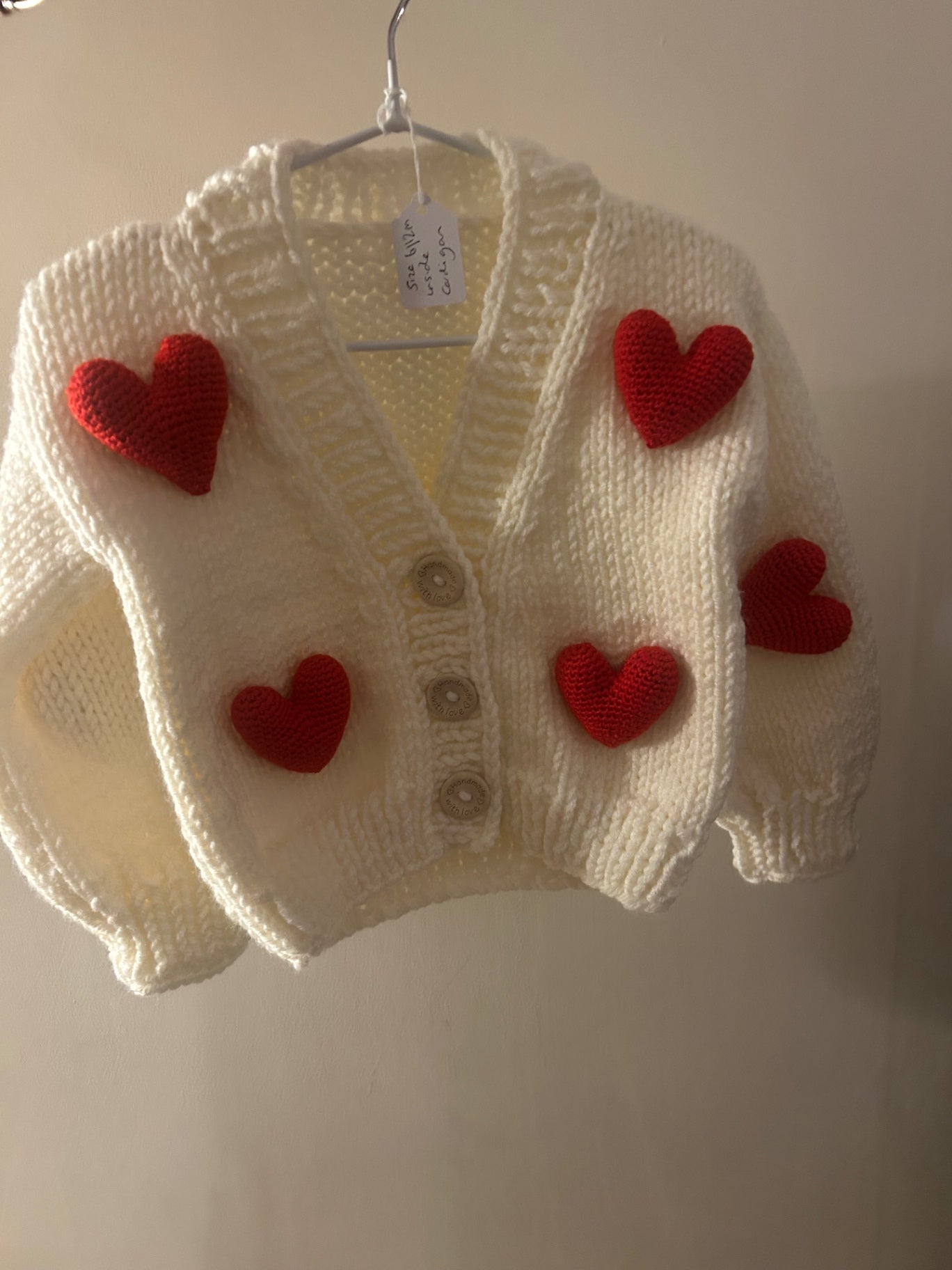 Handknitted Heart Cardigan 0 - 6 Months