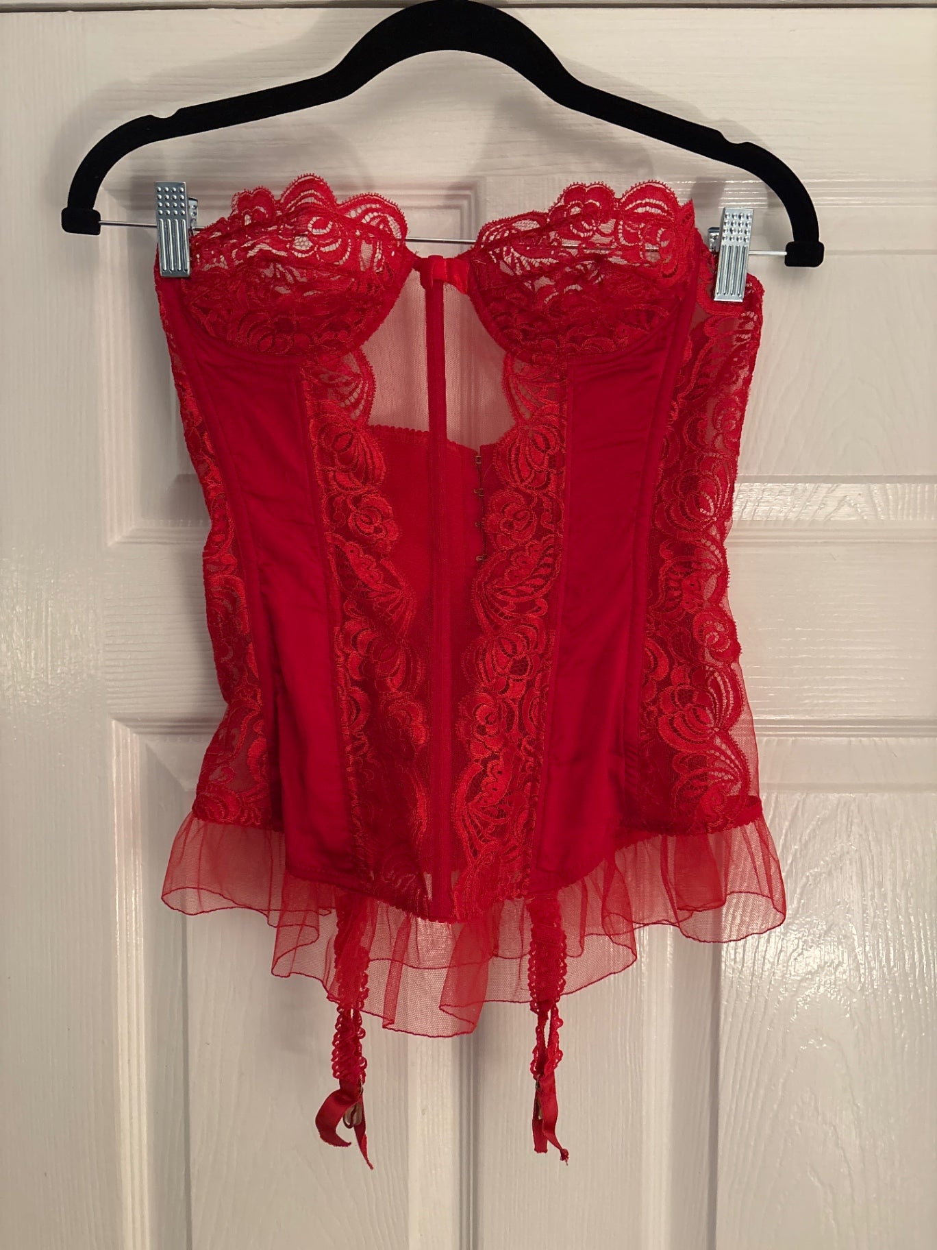 Red mesh lace corset top