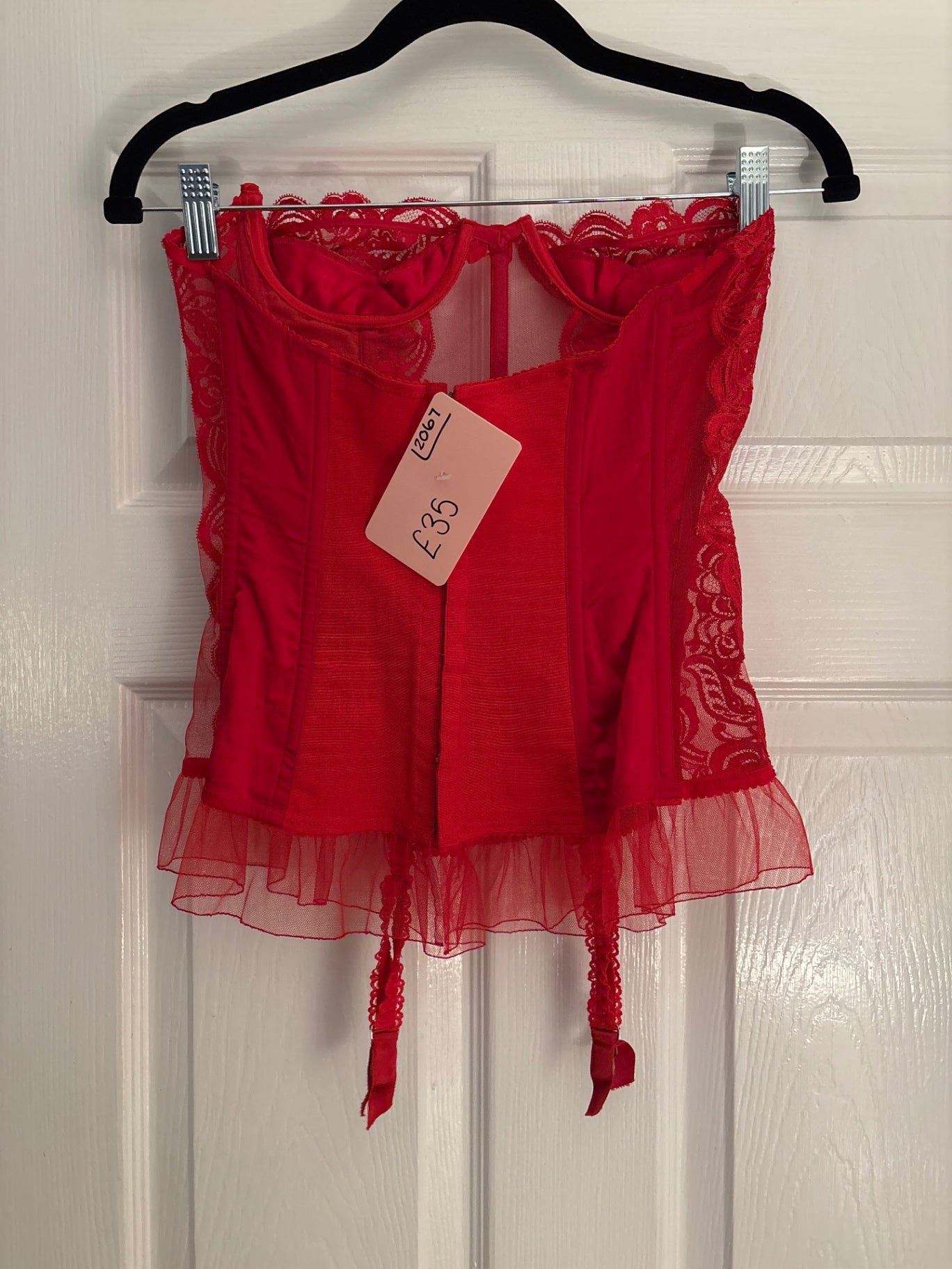 Red mesh lace corset top