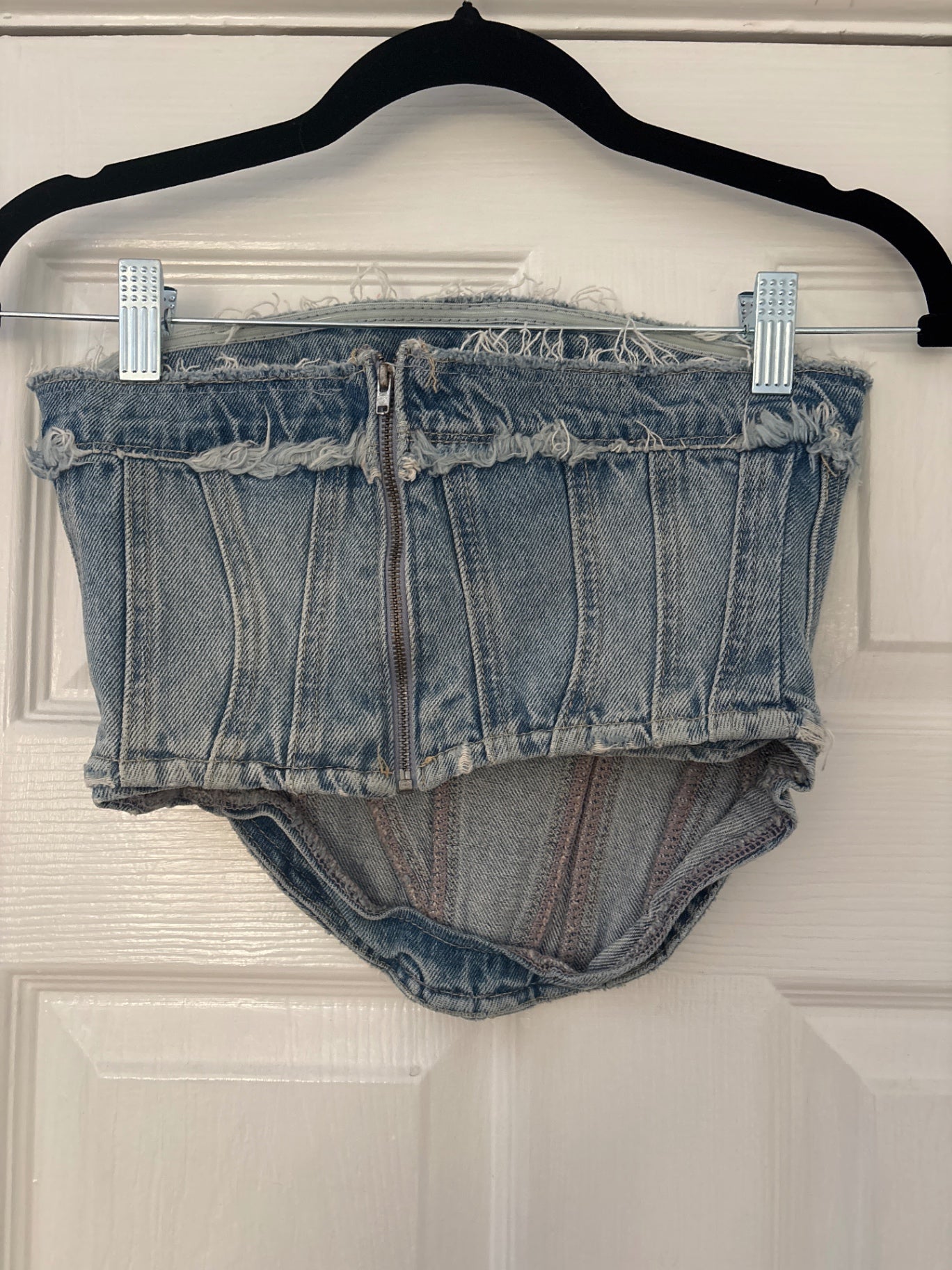 Denim Bardot corset top