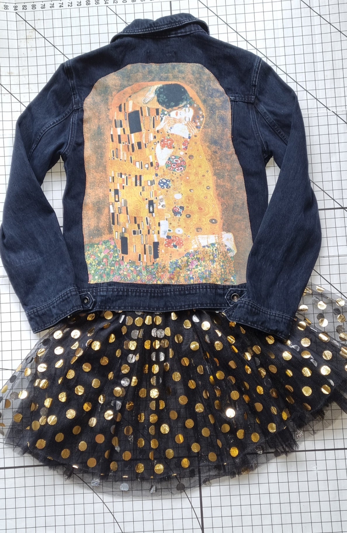 Gustav Klimt The Kiss Jeweled Black Denim Jacket