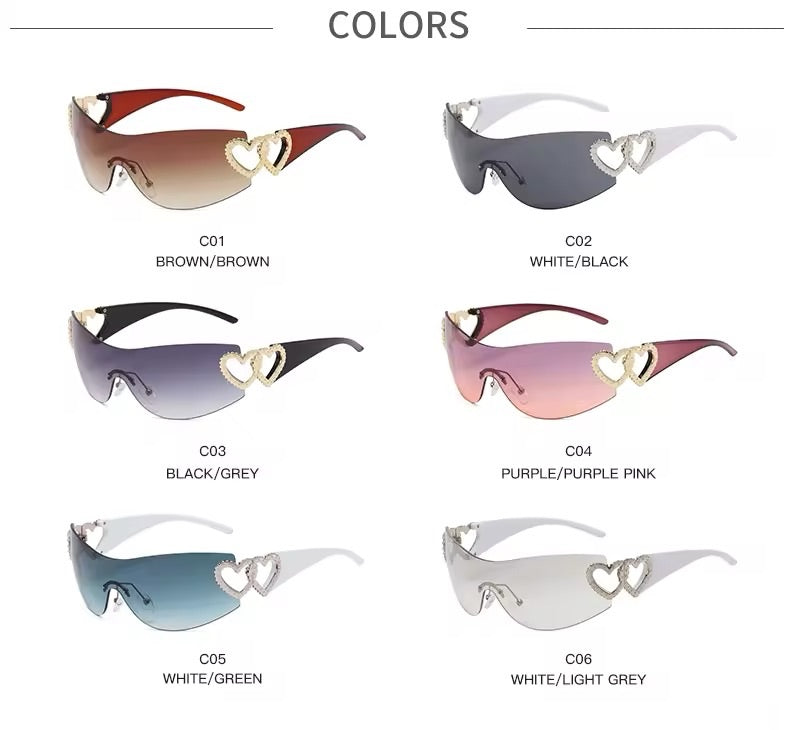 Y2K Heart Black Sunnies