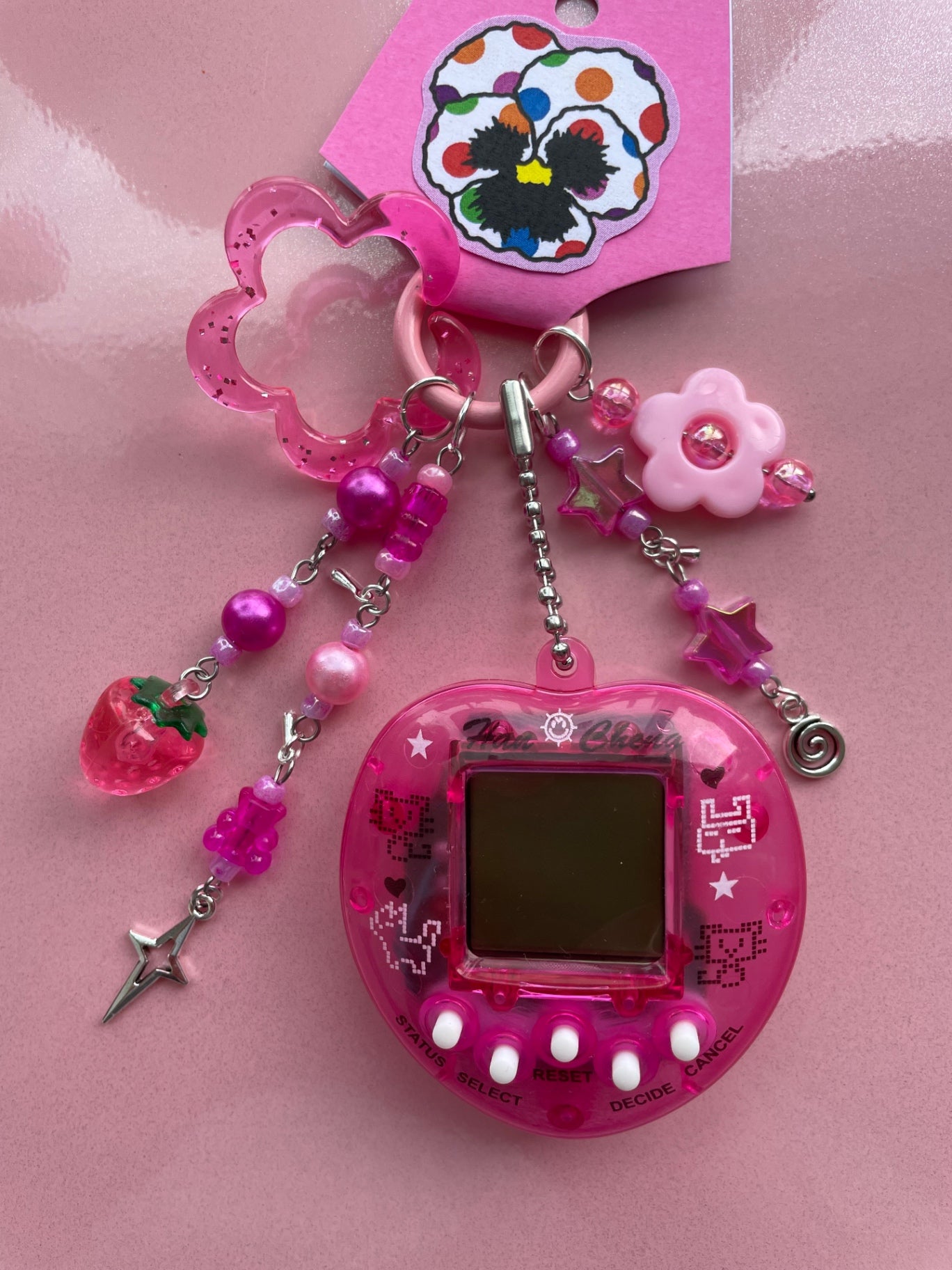 Pink Translucent Virtual Pet Keychain - Pink Charms