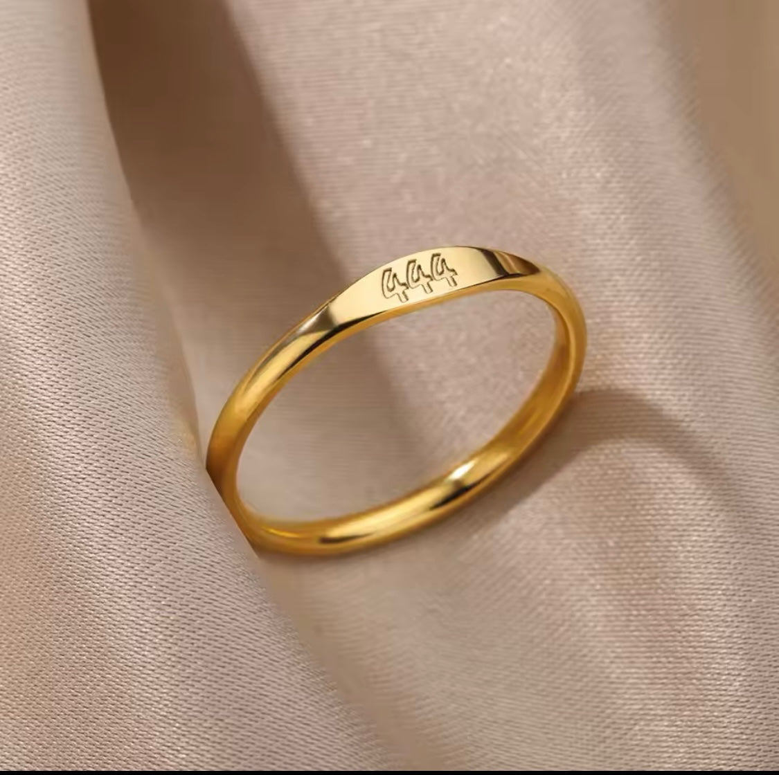 444 Angel number Gold Ring