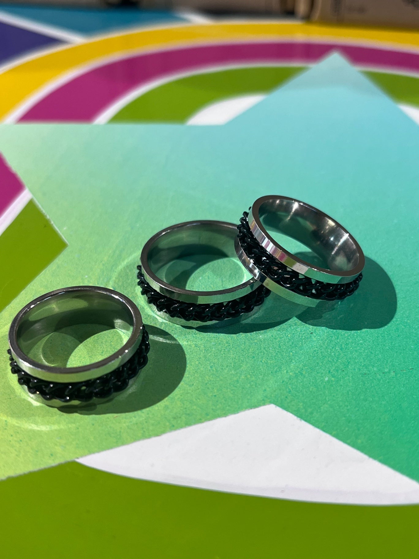 Anti Anxiety Silver Black Chain Ring S6