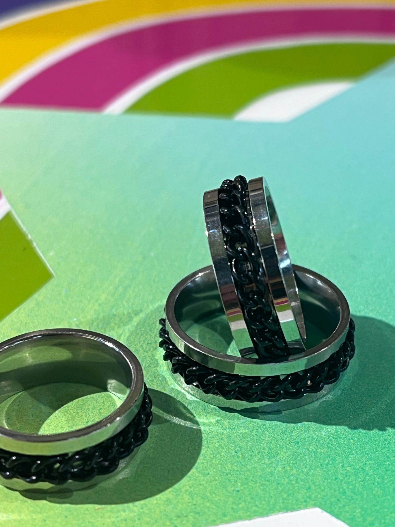 Anti Anxiety Silver Black Chain Ring S8