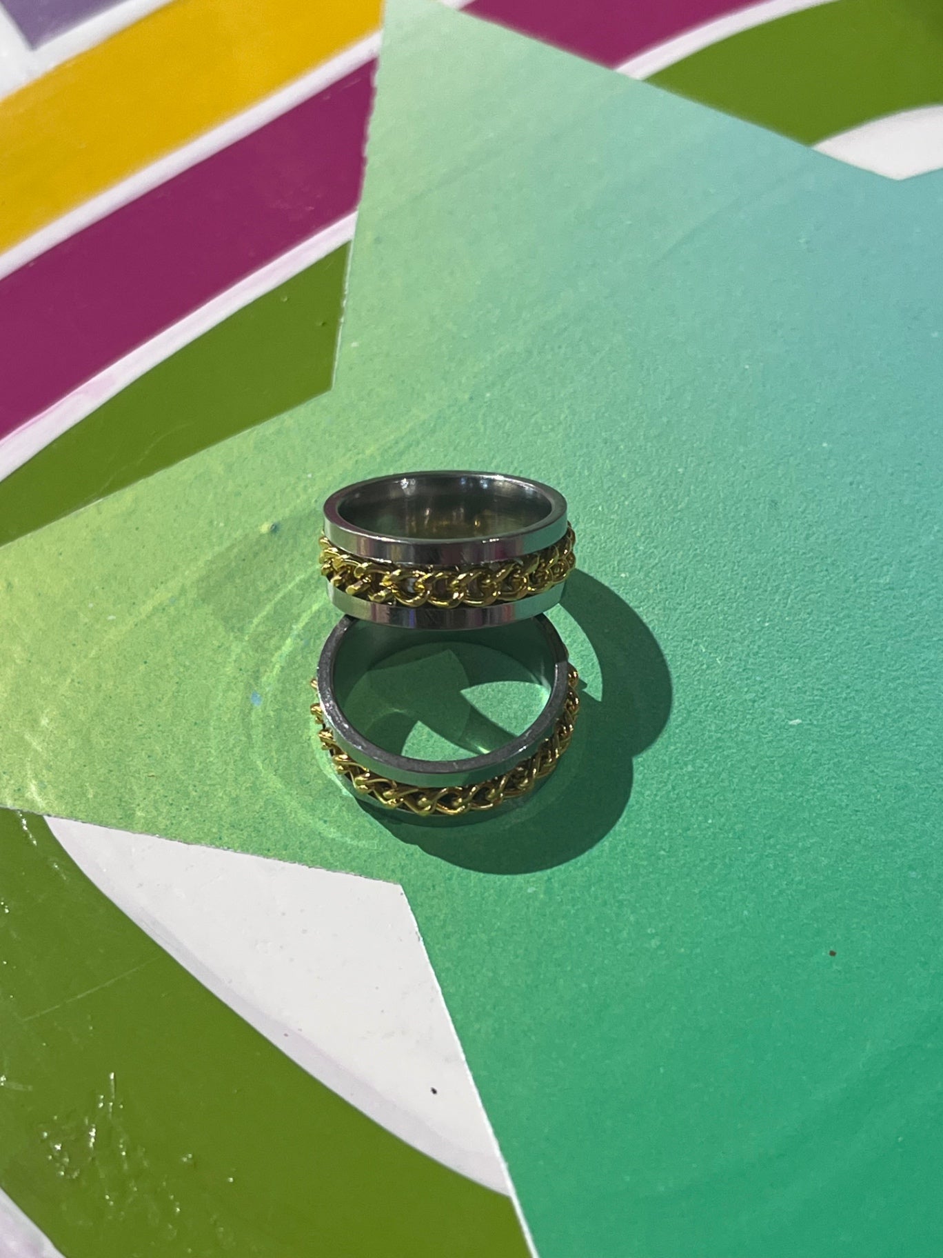 Anti Anxiety Silver Gold Chain Ring S7
