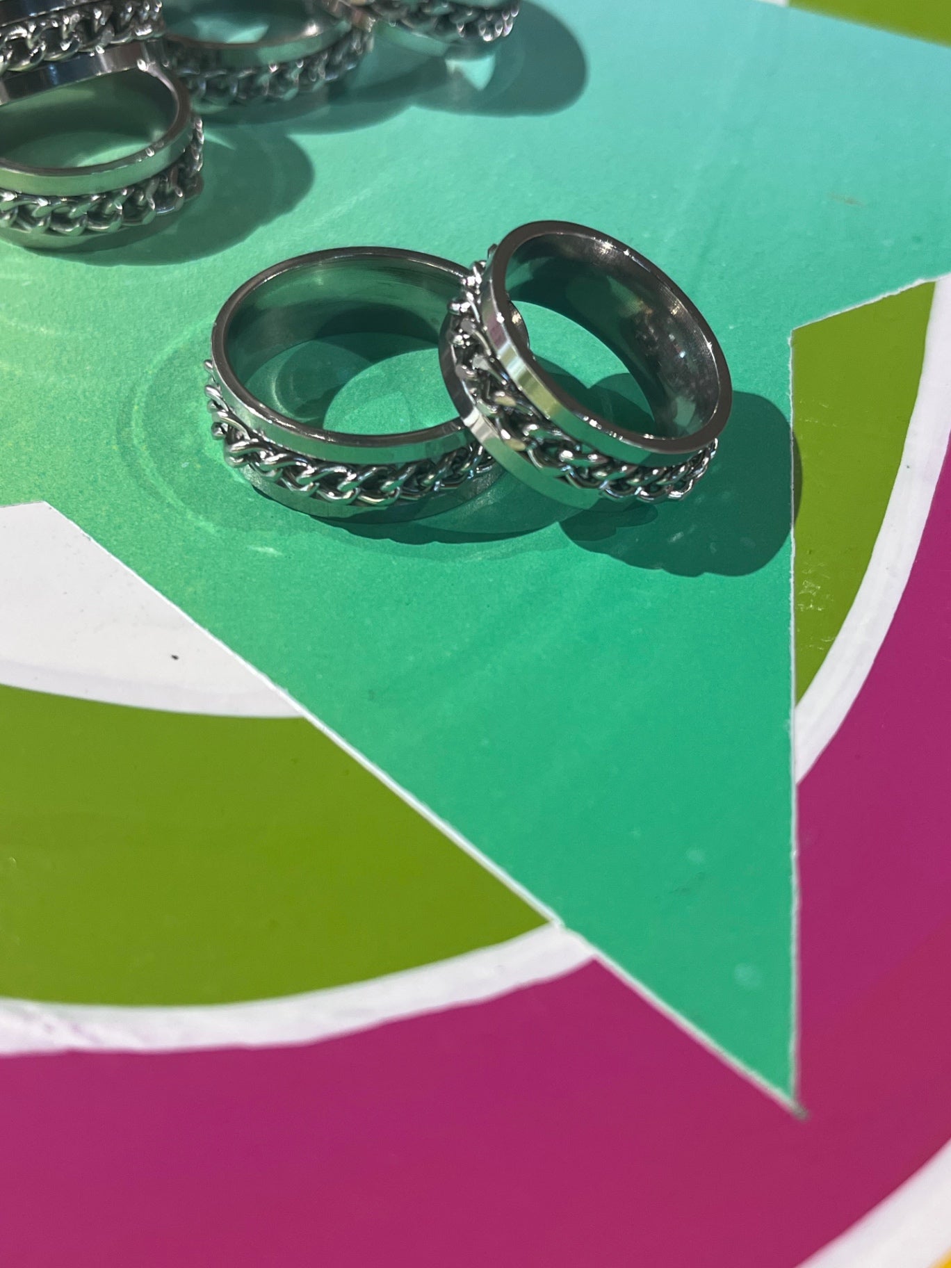 Anti Anxiety Silver Gold Chain Ring S7