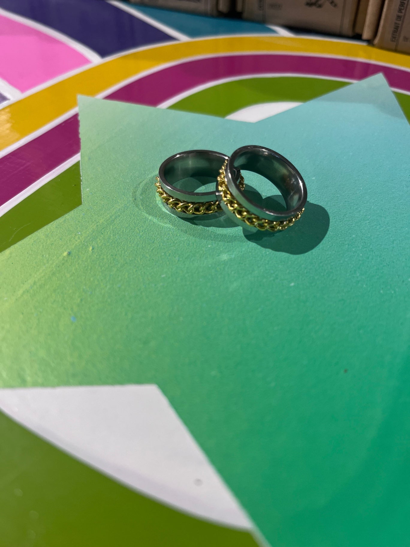 Anti Anxiety Silver Gold Chain Ring S7