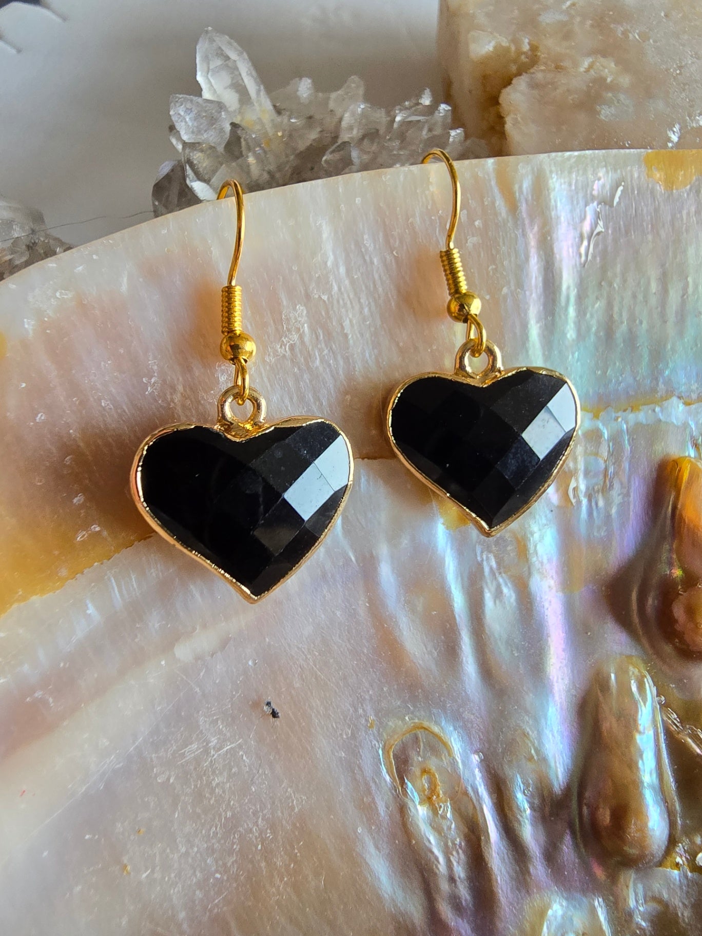 Obsidian heart earrings