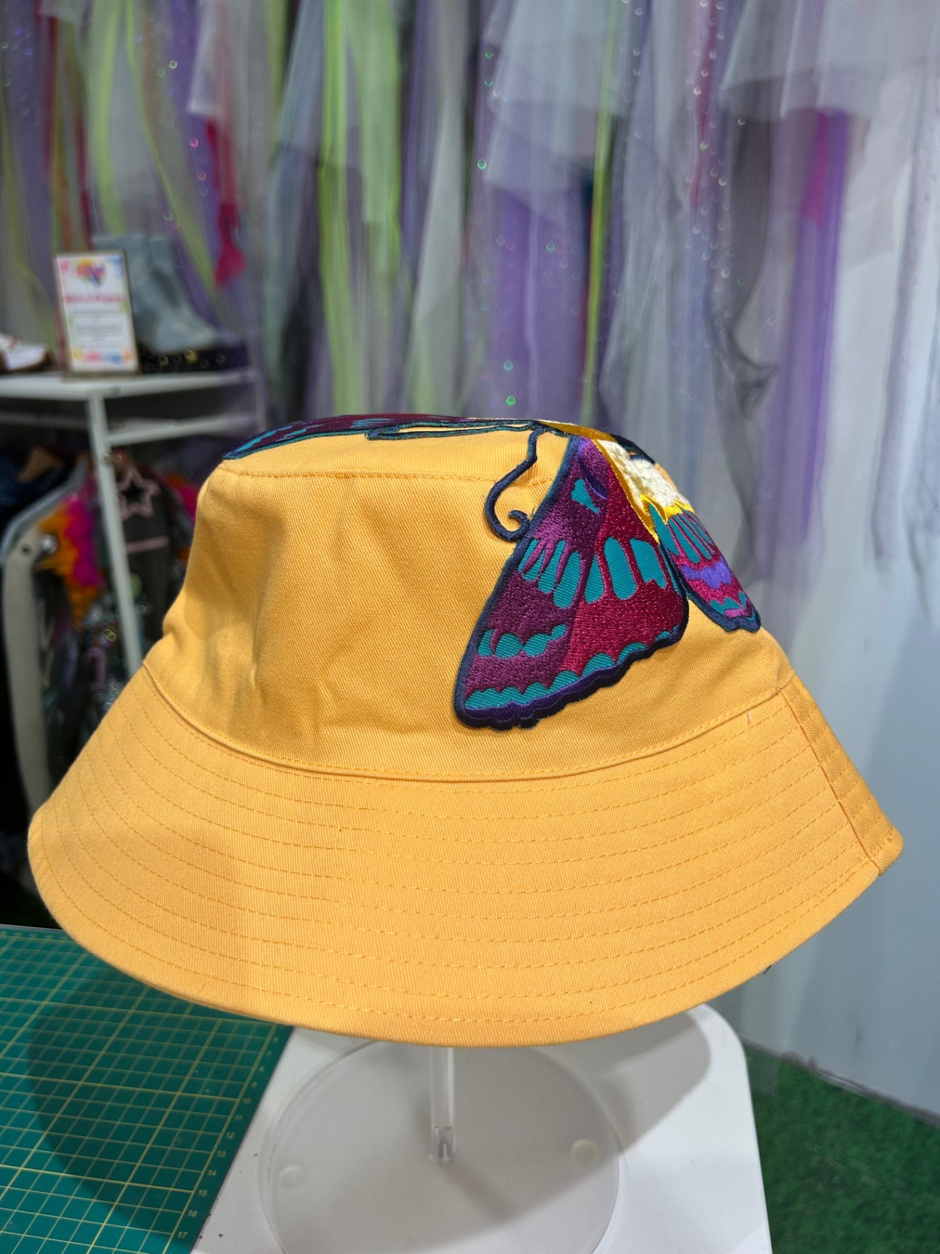 Yellow Butterfly Upcycled Bucket Hat