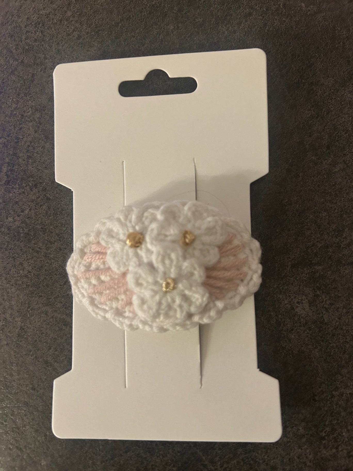 Handmade Crochet Pink And White Detailed Hairclip