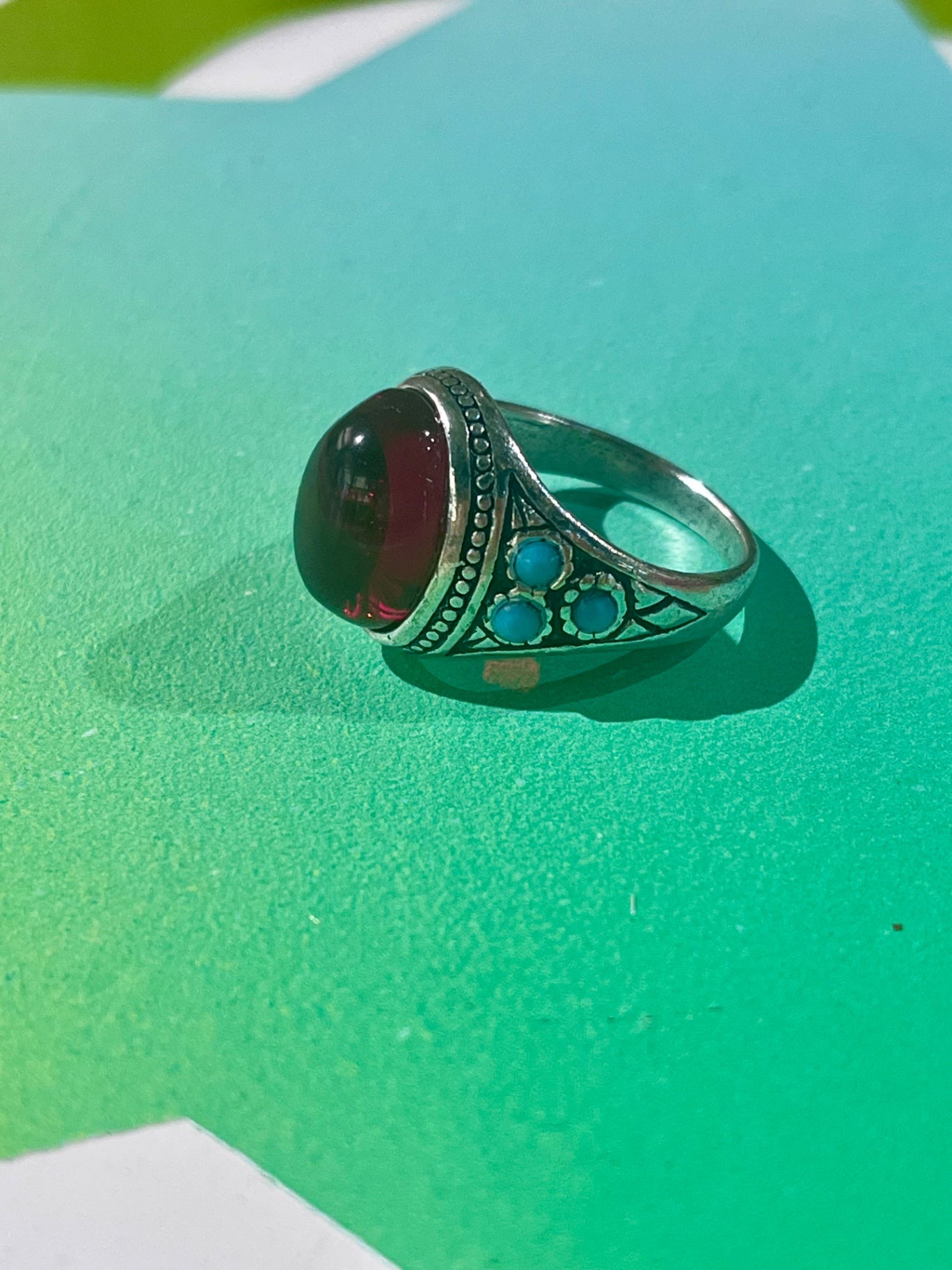 Silver Red Jewell ring