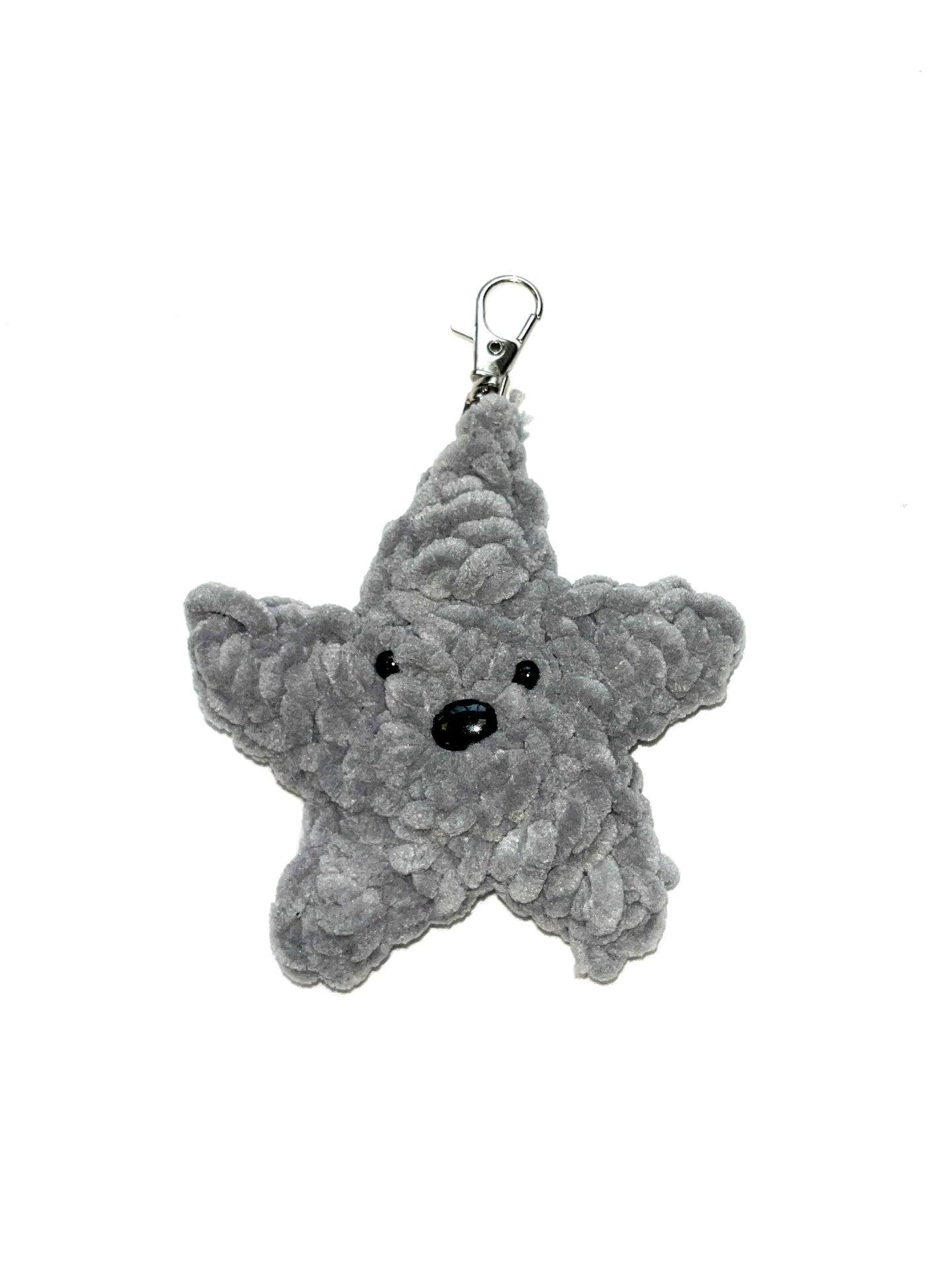 Grey star crochet keyring