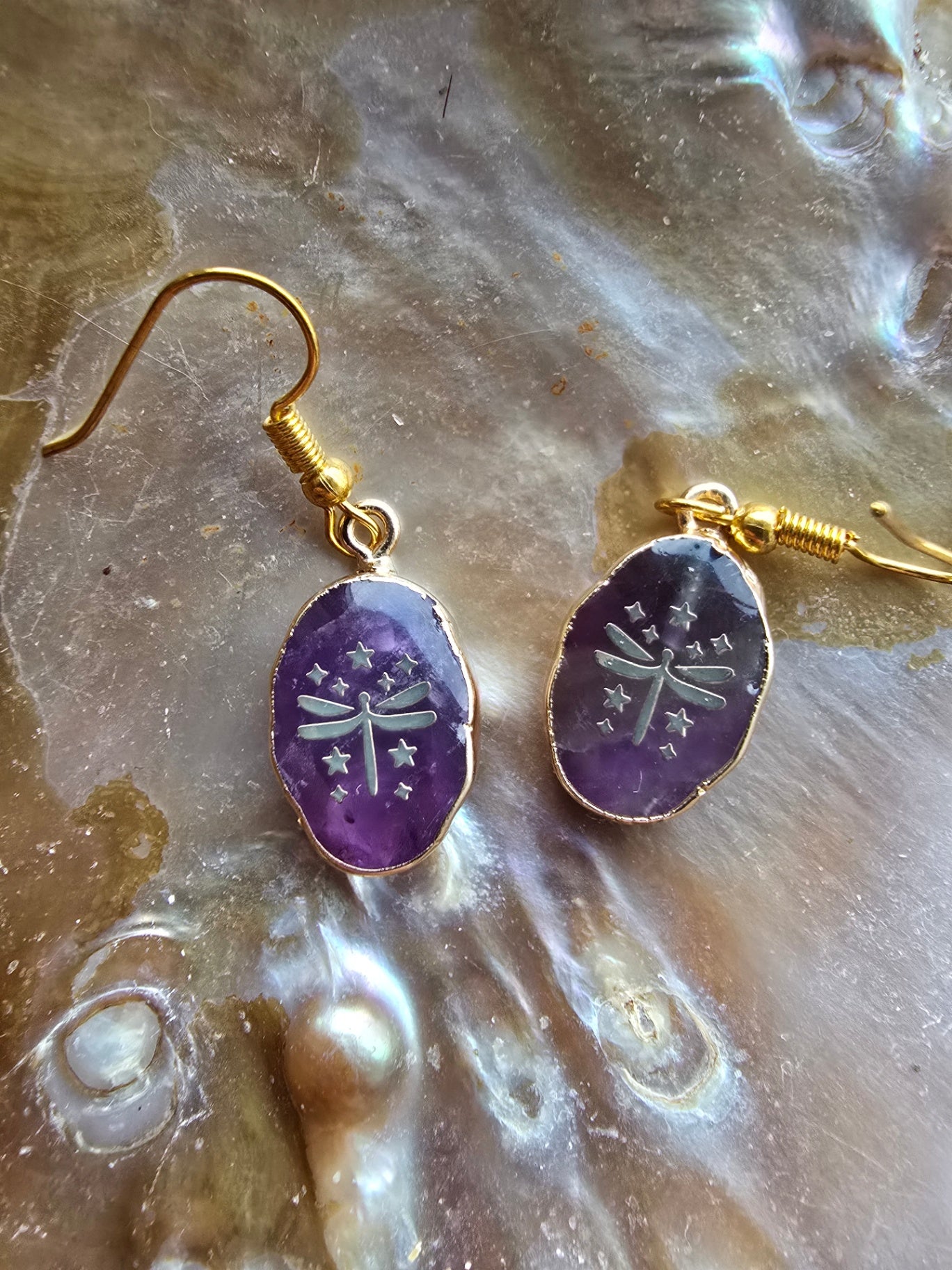Amethyst dragonfly earrings
