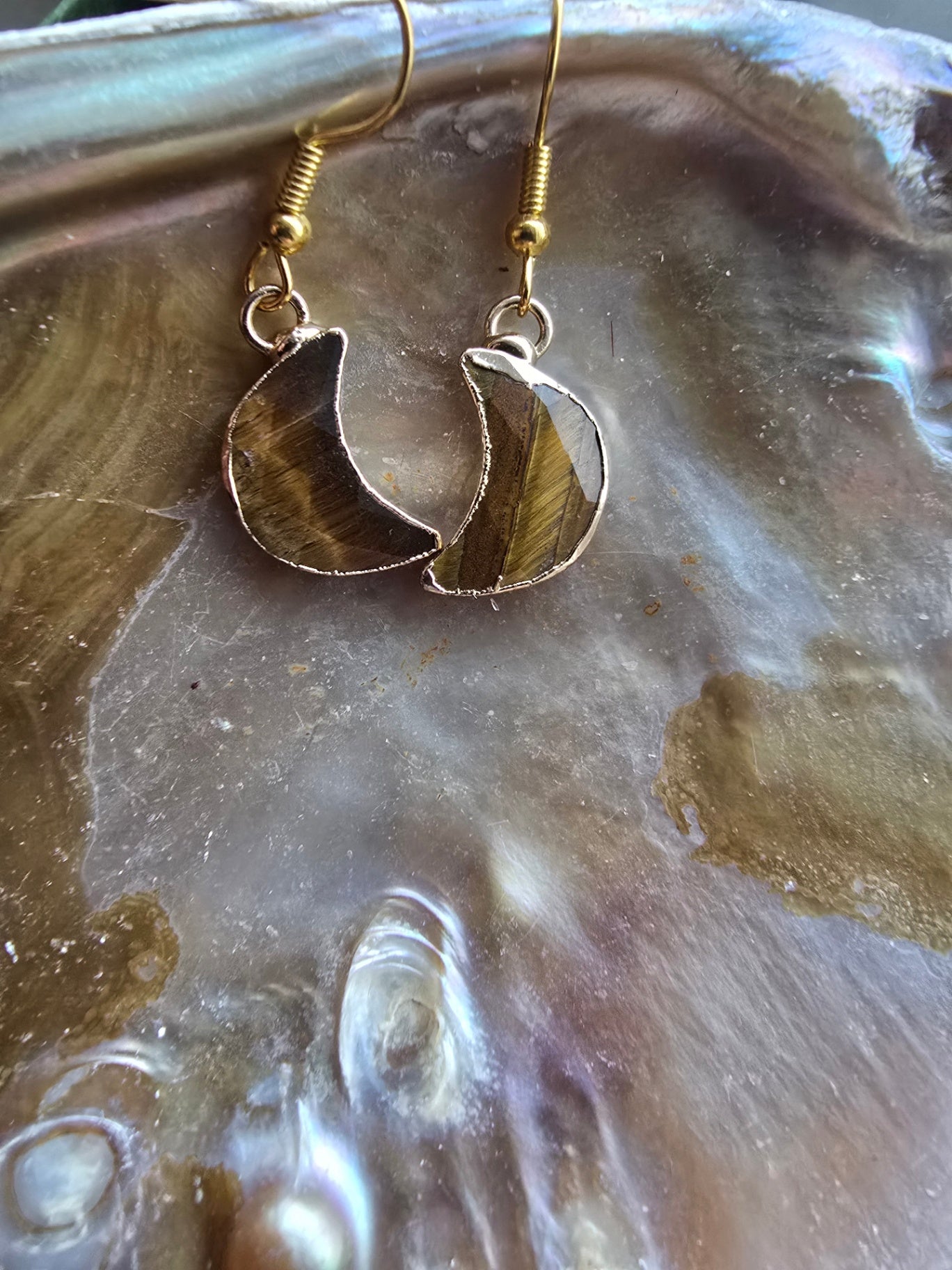 Tigers eye moon earrings