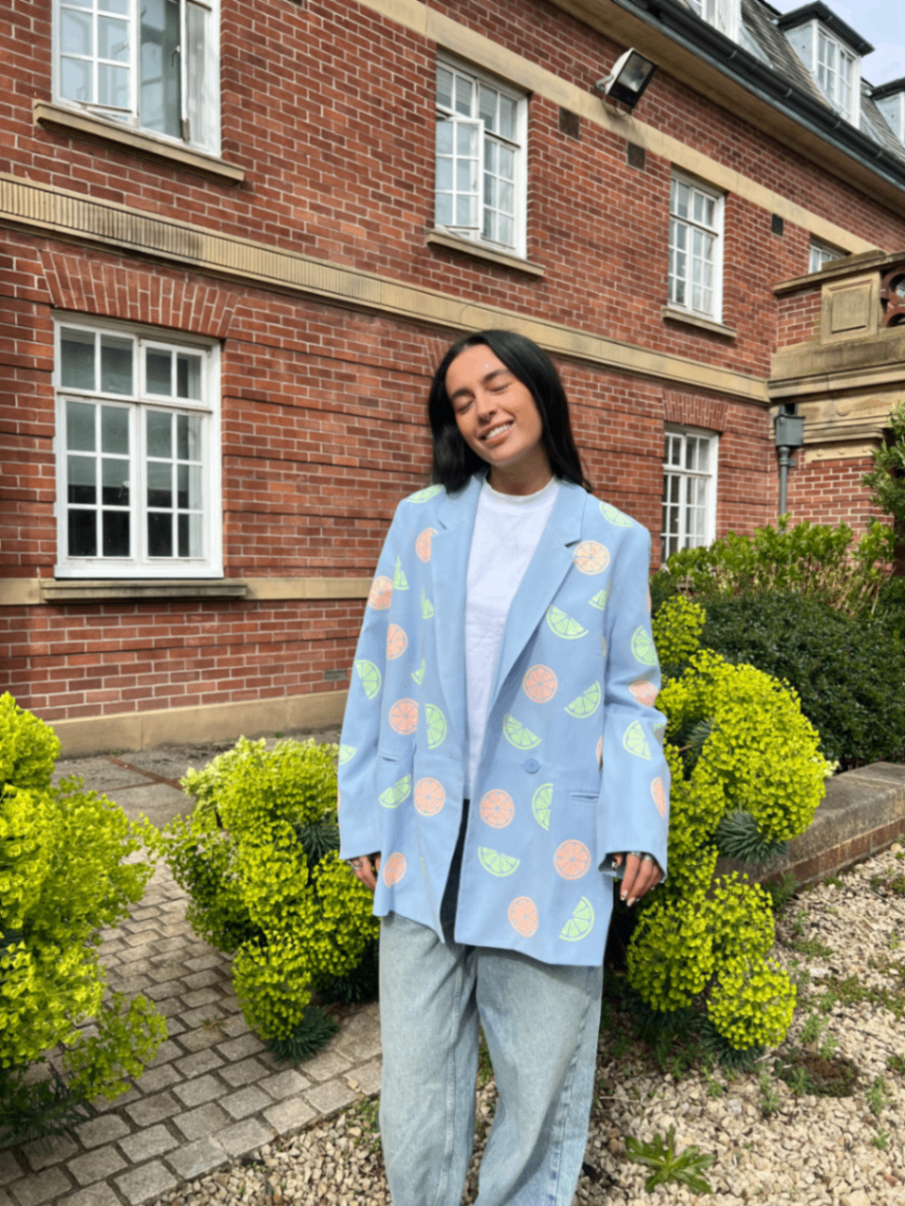 Orange and Lemons Blue Blazer