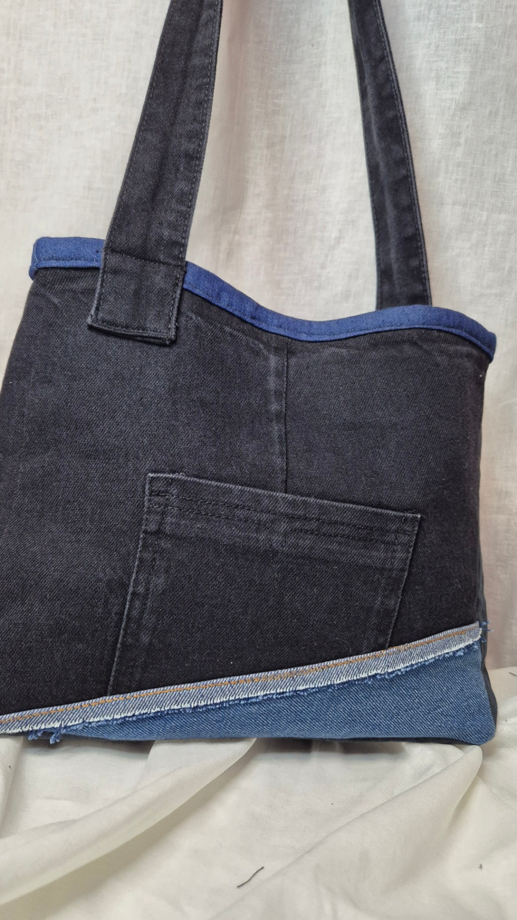 Blue and black tote