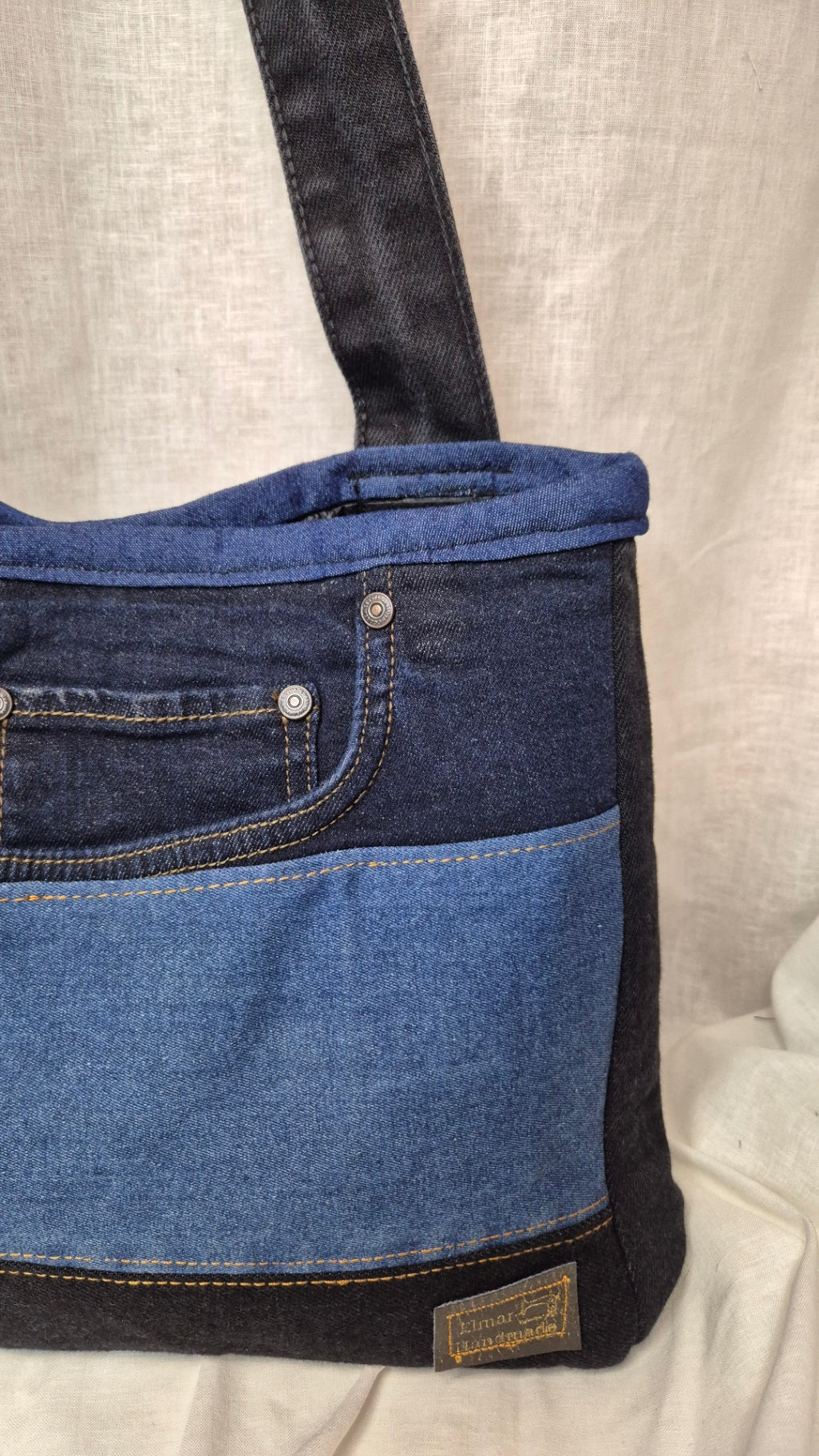 Blue and black tote