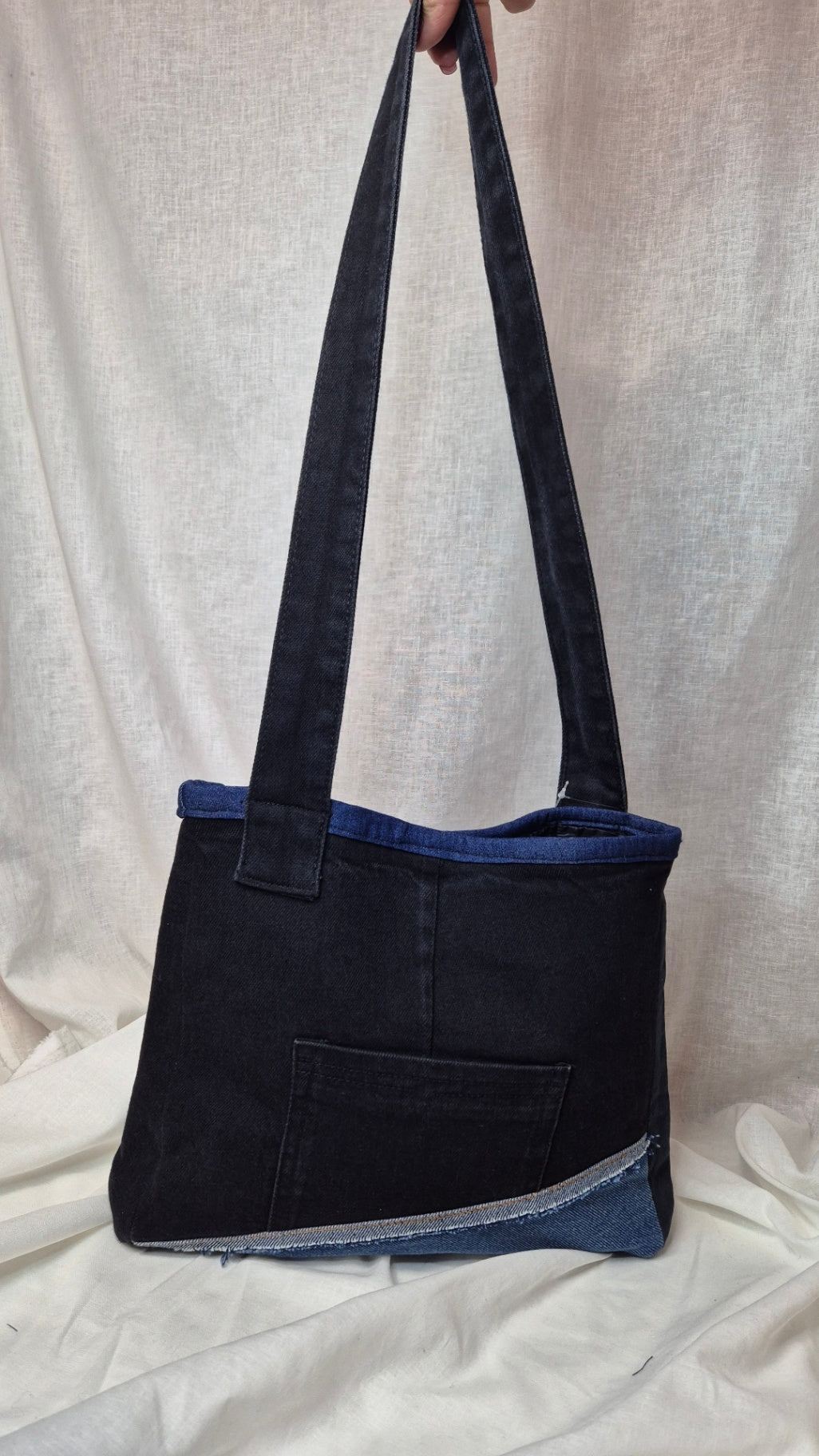 Blue and black tote