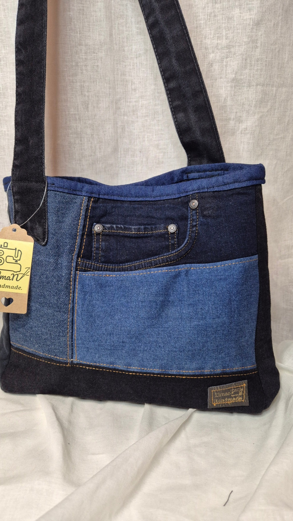 Blue and black tote