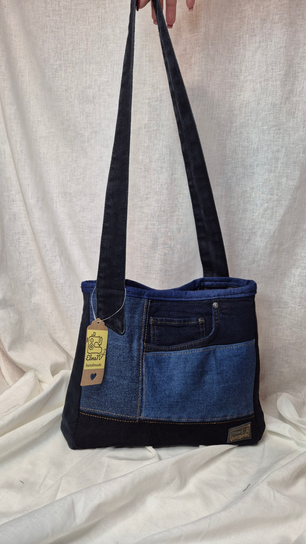 Blue and black tote