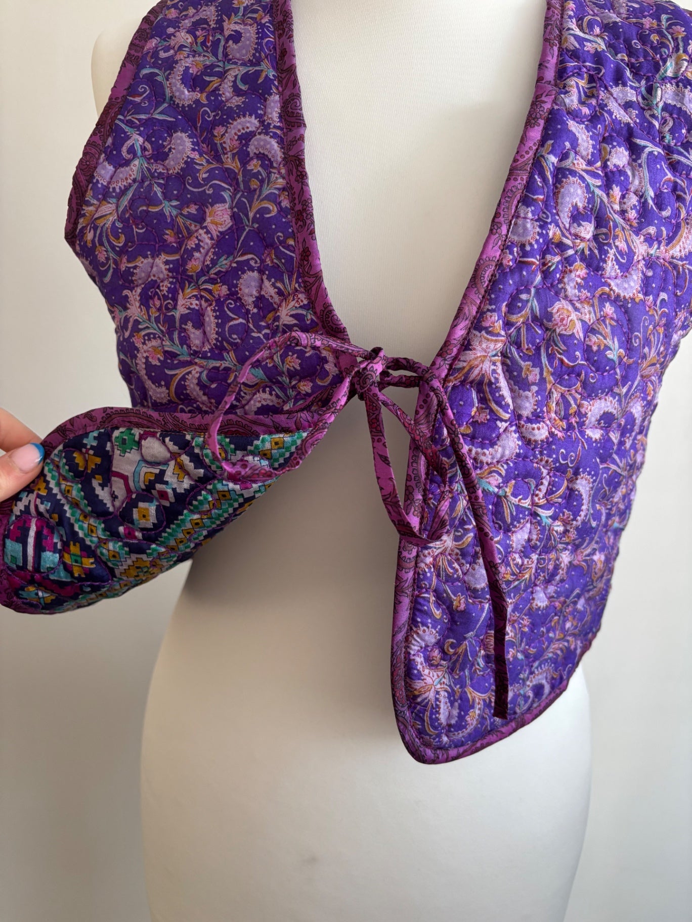 Reversible silk waistcoat handmade from Vintage Indian Sari