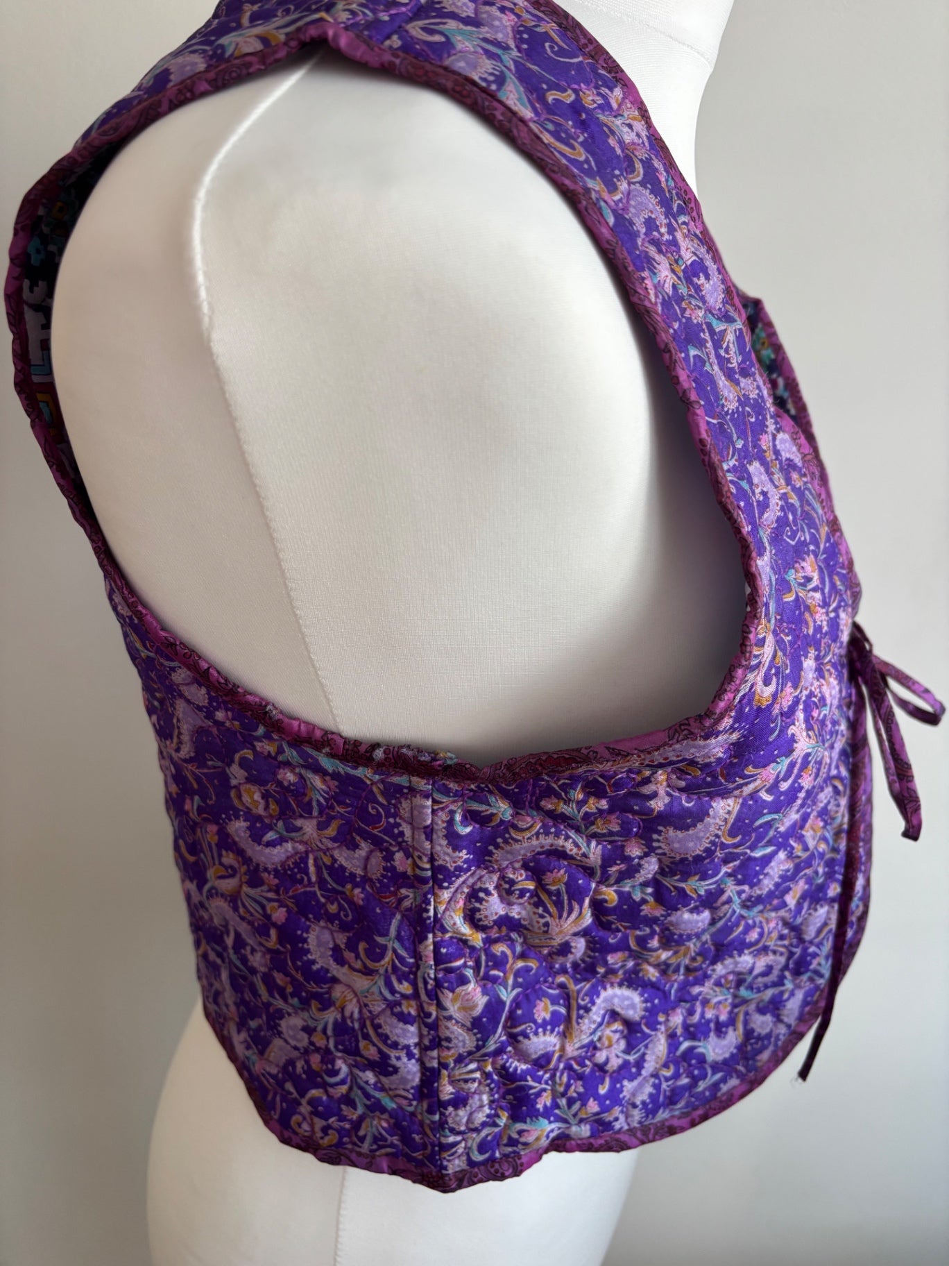 Reversible silk waistcoat handmade from Vintage Indian Sari
