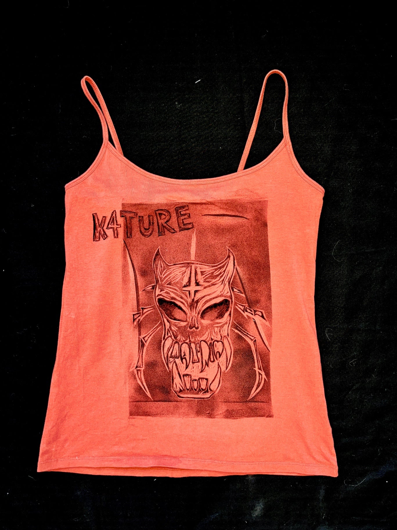 Orange K4TURE cami with illustrated skull