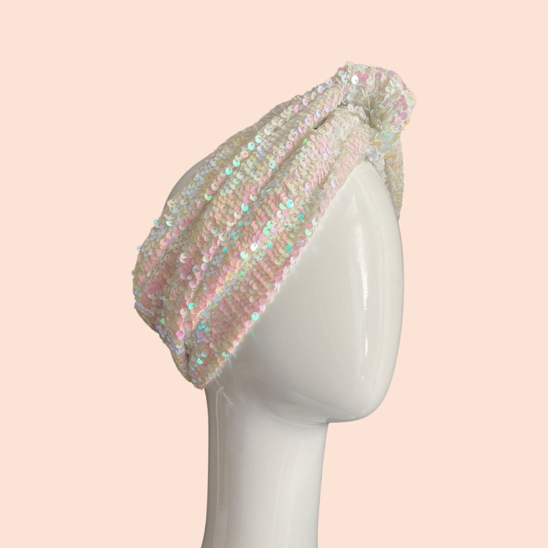Reversable sequin turban headband