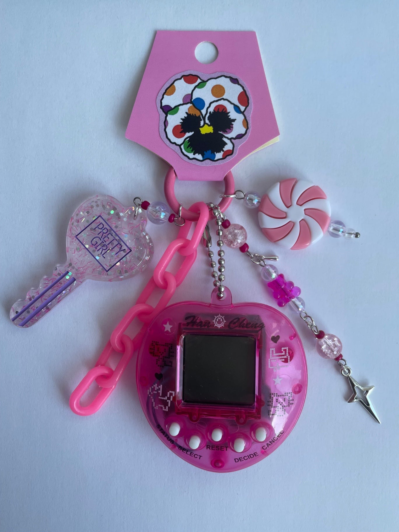 Pink Translucent Key Virtual Pet Keychain