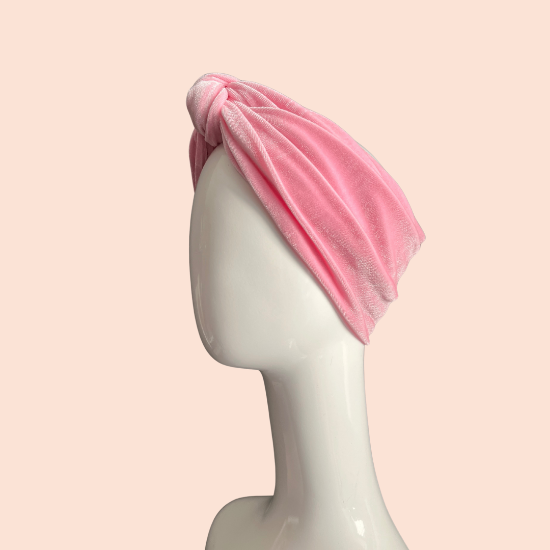 Pink stretch velvet knotted turban headband