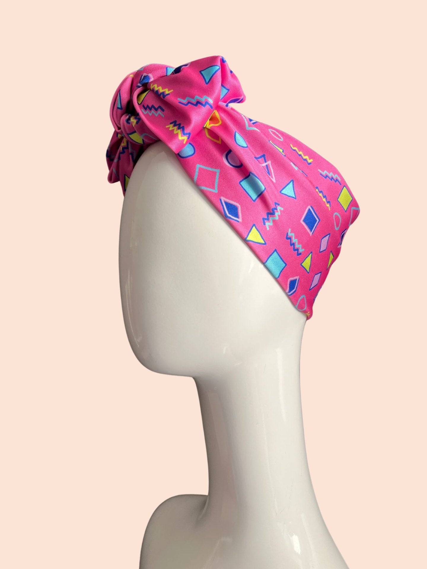 90s print pink turban bow headband