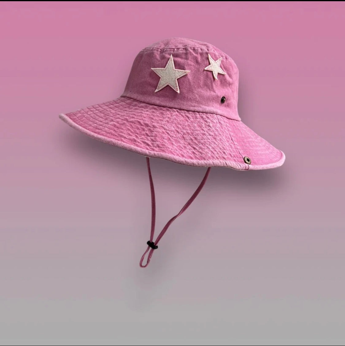 Pink Washed Denim Star Bucket Hat