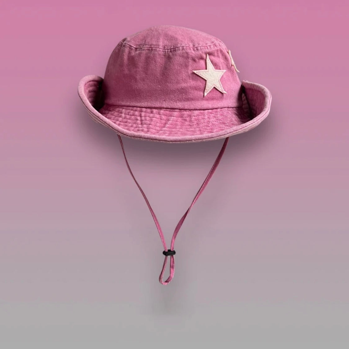 Pink Washed Denim Star Bucket Hat