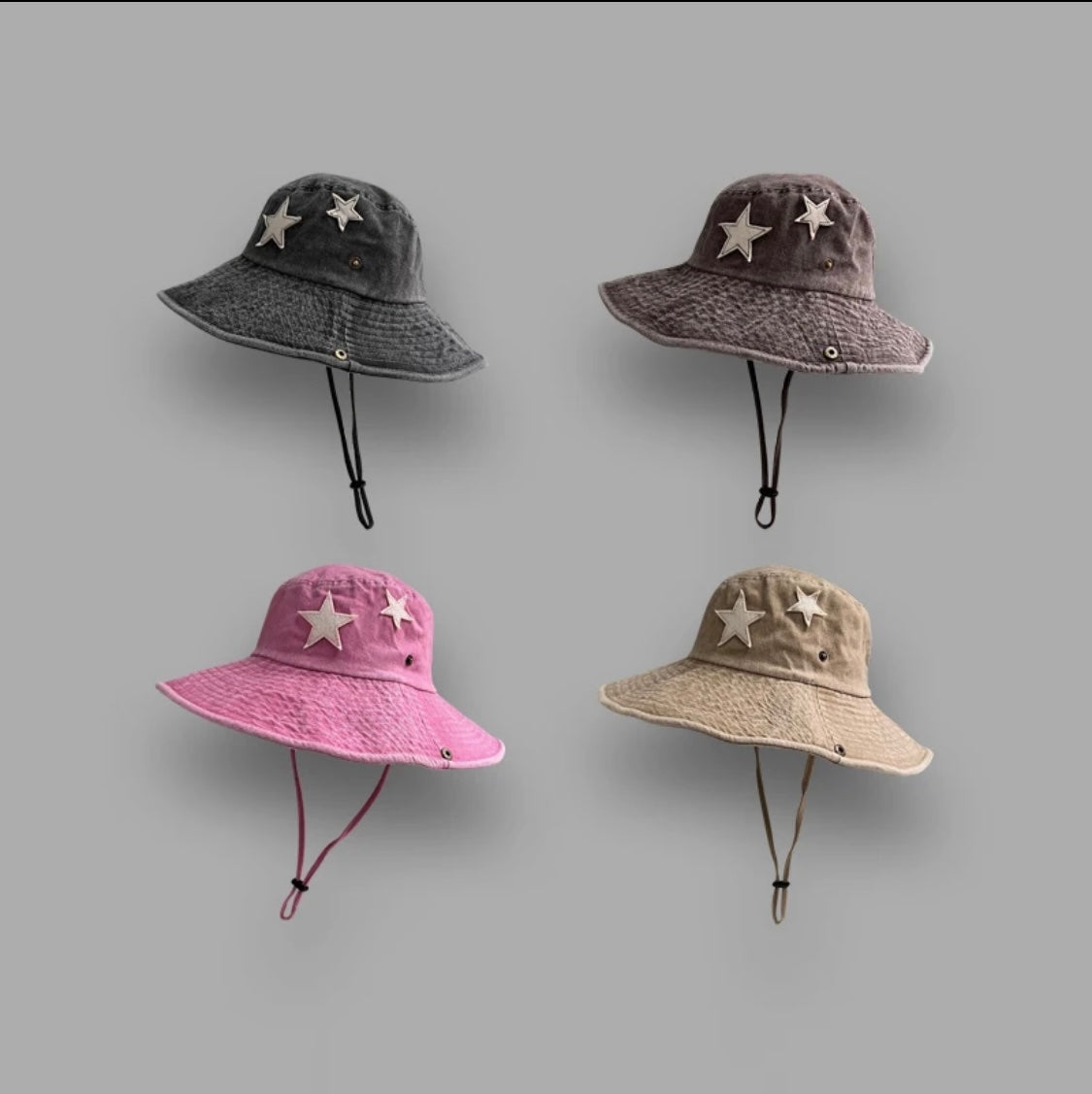 Black Washed Denim Star Bucket Hat