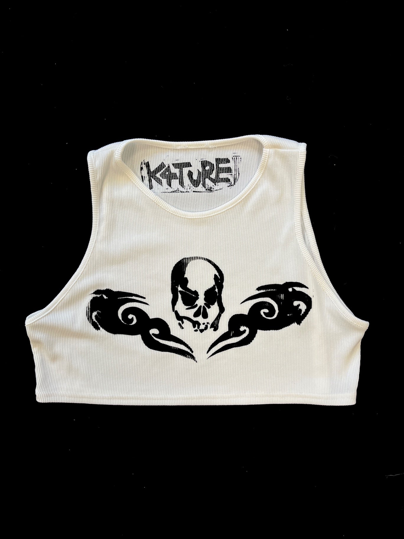 White racer top with tramp stamp