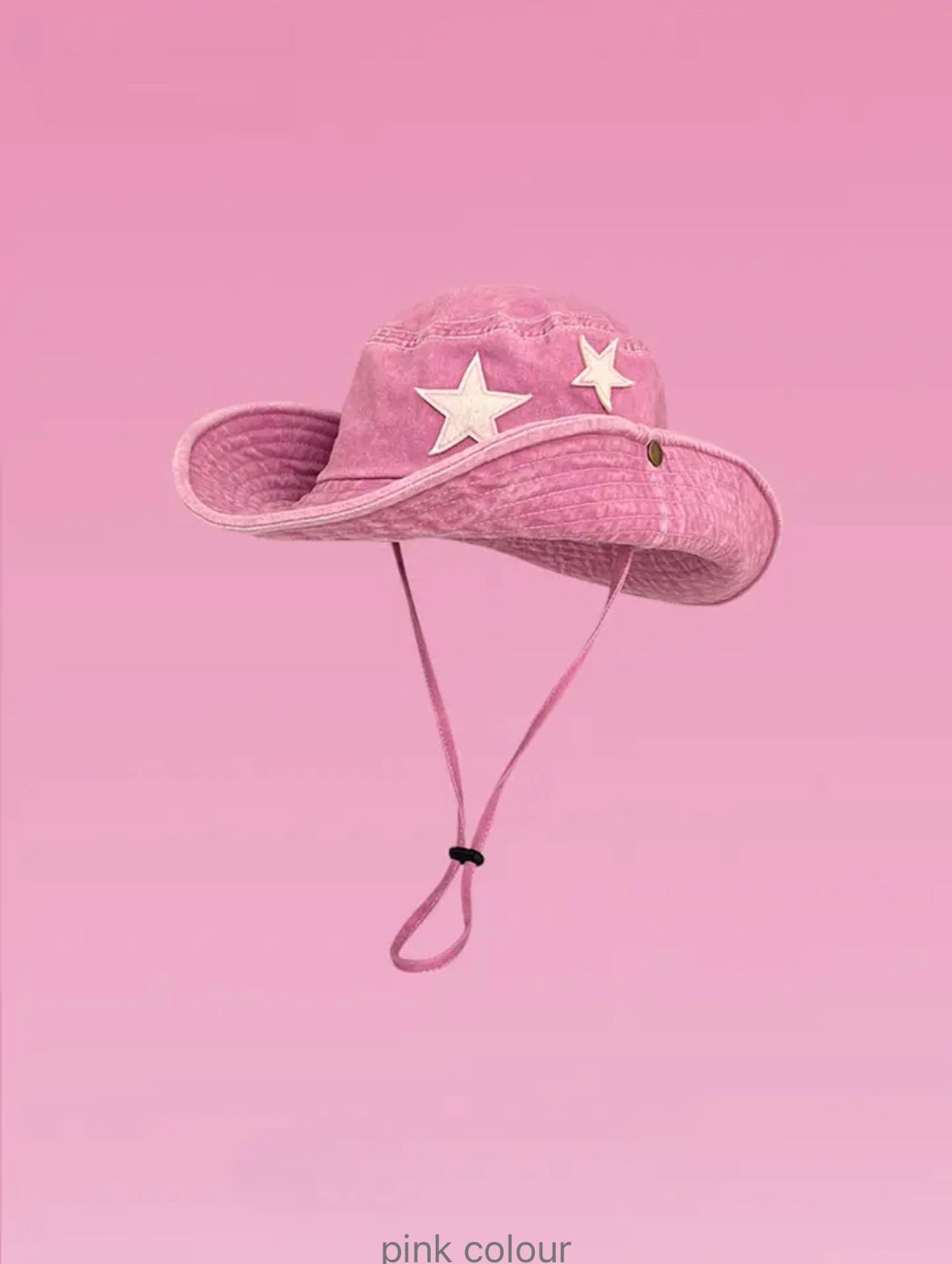 Pink Washed Denim Star Bucket Hat