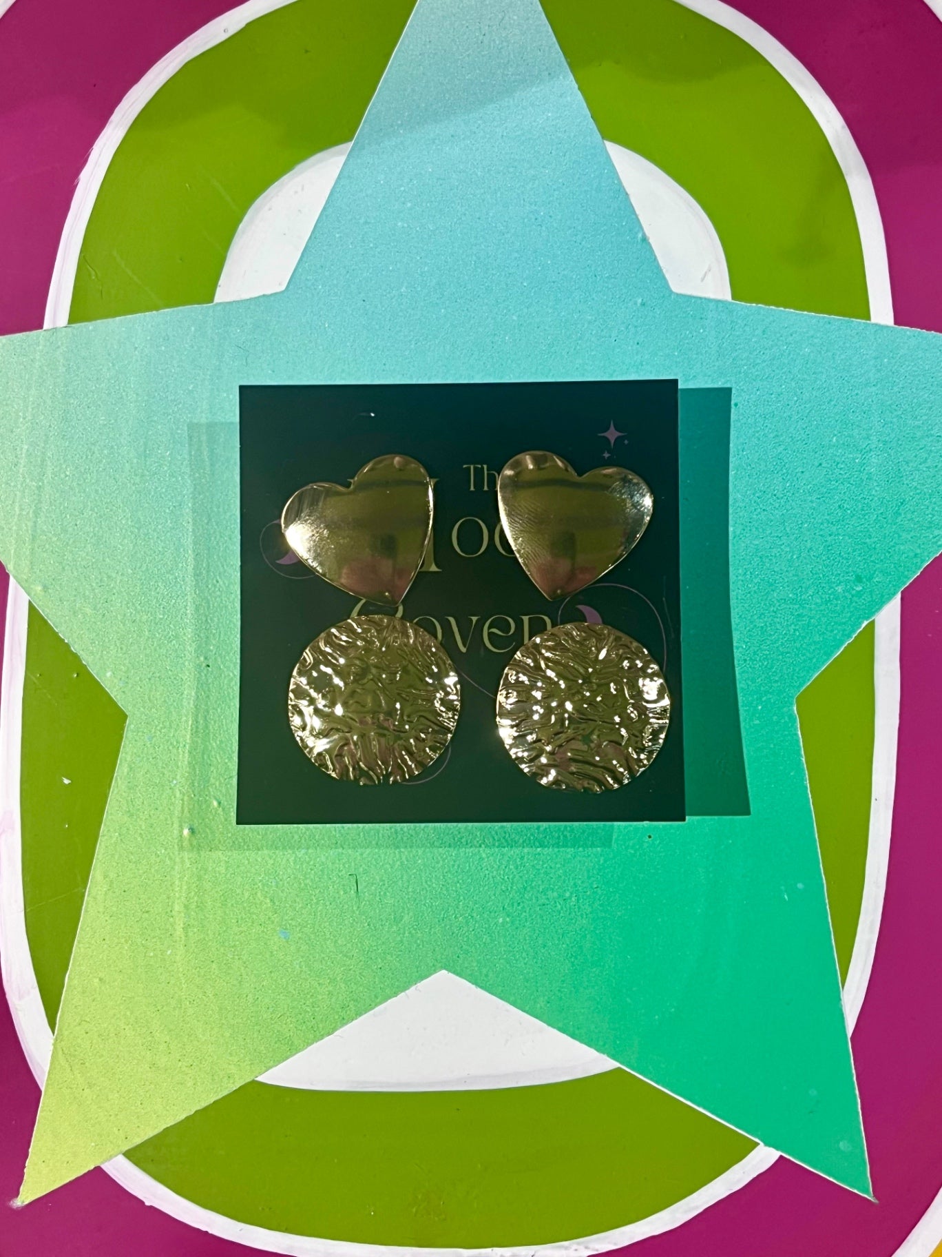 Heart Mix Stud Gold Earrings Stainless Steel
