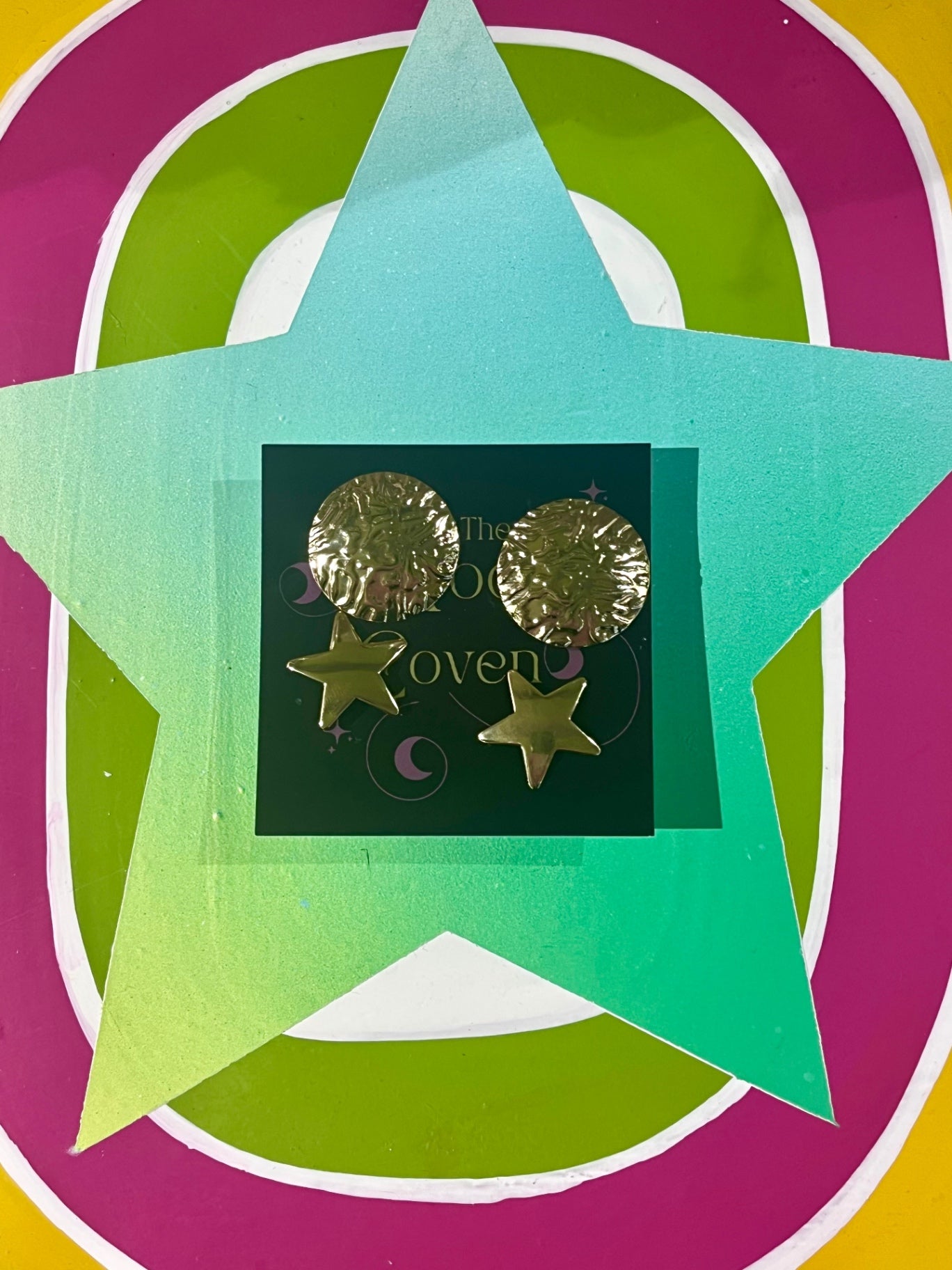 Star Mix Stud Gold Earrings Stainless Steel
